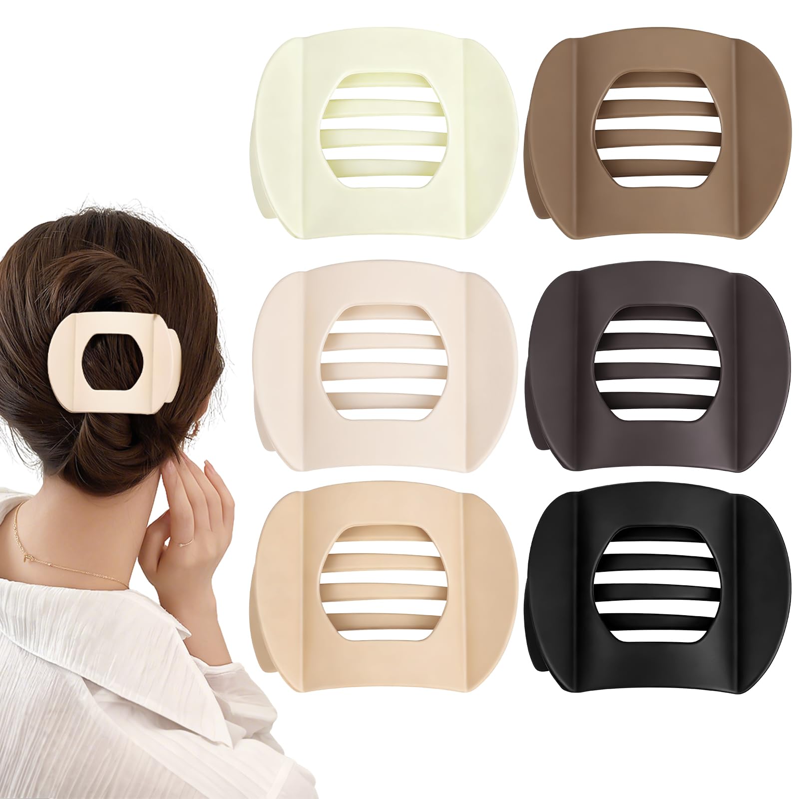 Obeoby 6 Pcs Flat Hair Clips for Women, Medium Flat Claw Clips French Hair Barrettes Accessories Hair Claws for Medium Hair Volu