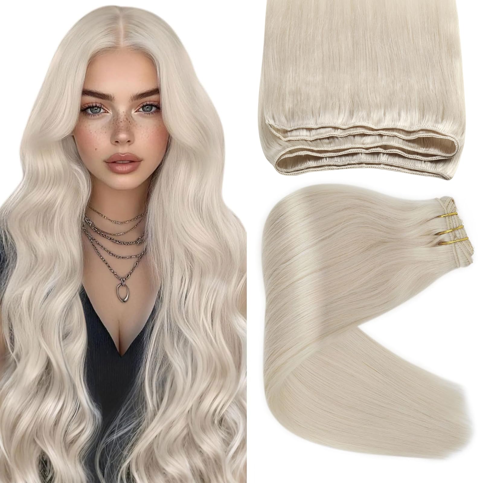 Sunny 120g Sew in Hair Extensions Real Human Hair Platinum Blonde Weft Hair Extensions Blonde Weft Hair Extensions Human Hair Ad