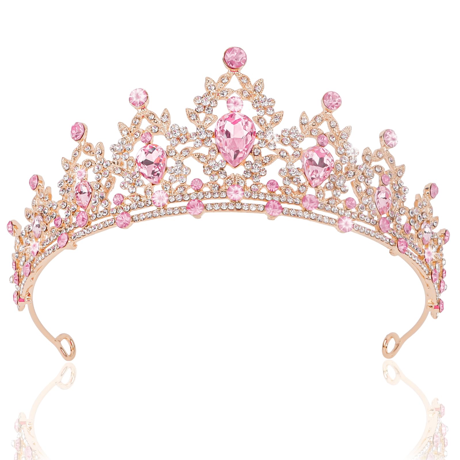 CIEHER Pink Crown Crystal Tiaras for Women Princess Crown Pink Tiara for Birthday Wedding Halloween