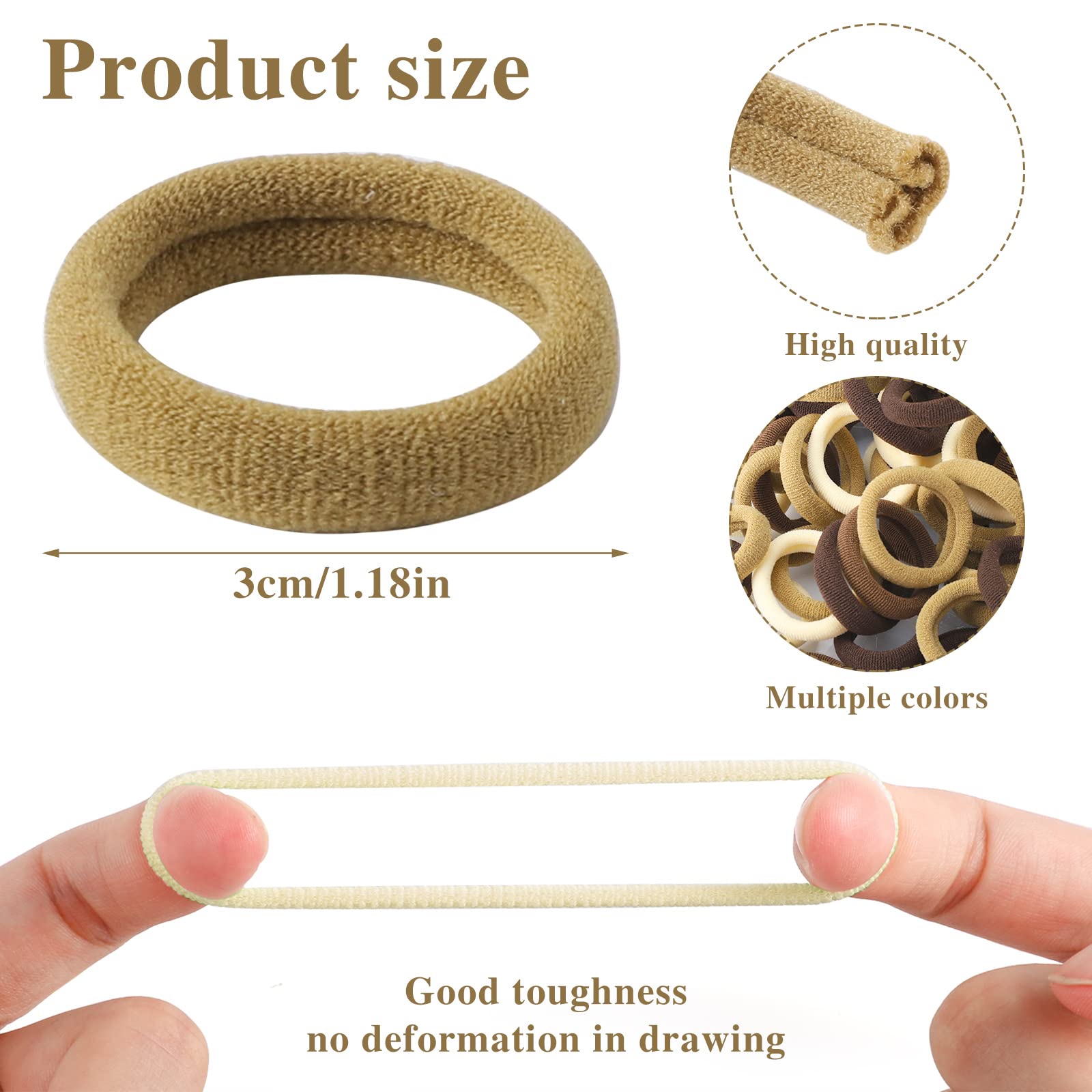 200Pcs Kids Hair Ties, 1 Inch Cotton Baby Hair Ties for Girls and Kids, Brown Seamless Hair Bands for Thin Hair