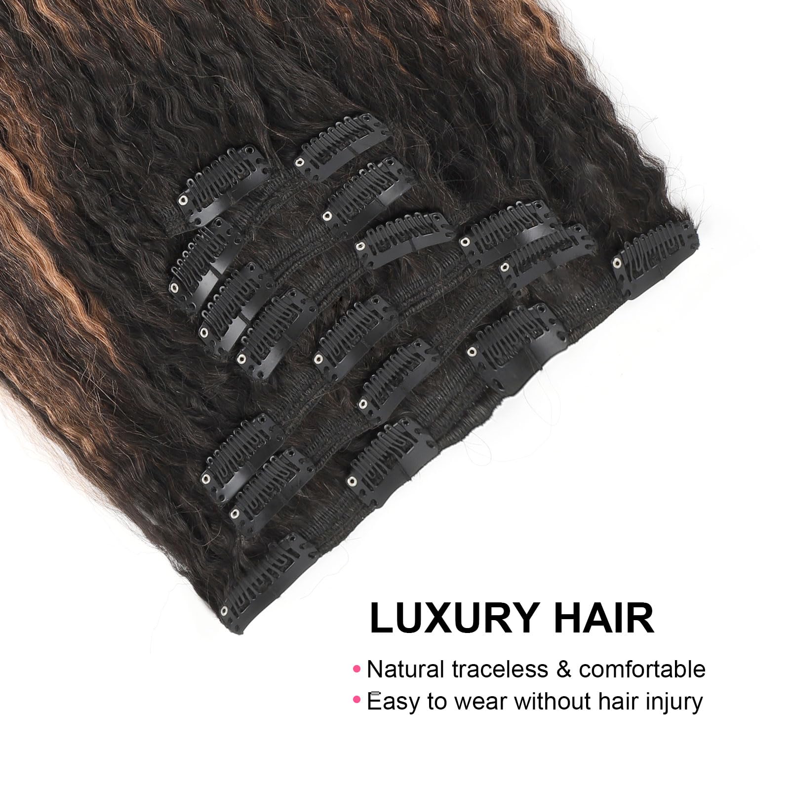 Abh Amazingbeauty Hair Kinky Straight Clip Ins Human Hair Rooted Black Piano Natural Black #1B Mixed With Light Auburn #30 Two T