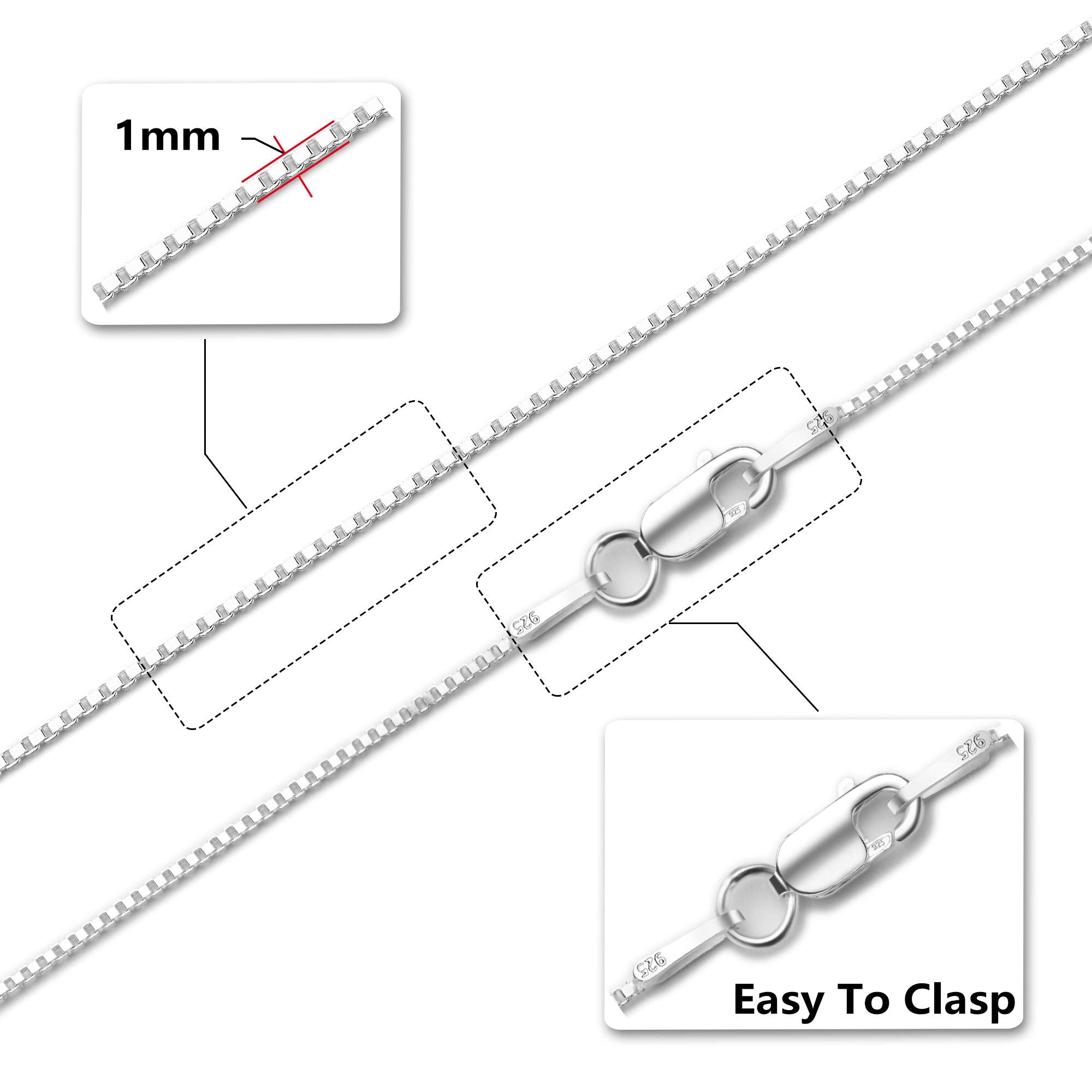 ASHINE Sterling Silver Chain Silver Chain Necklace for Women Silver Necklace Chain Chain Necklace Valentine (1mm Box Chain Lobst