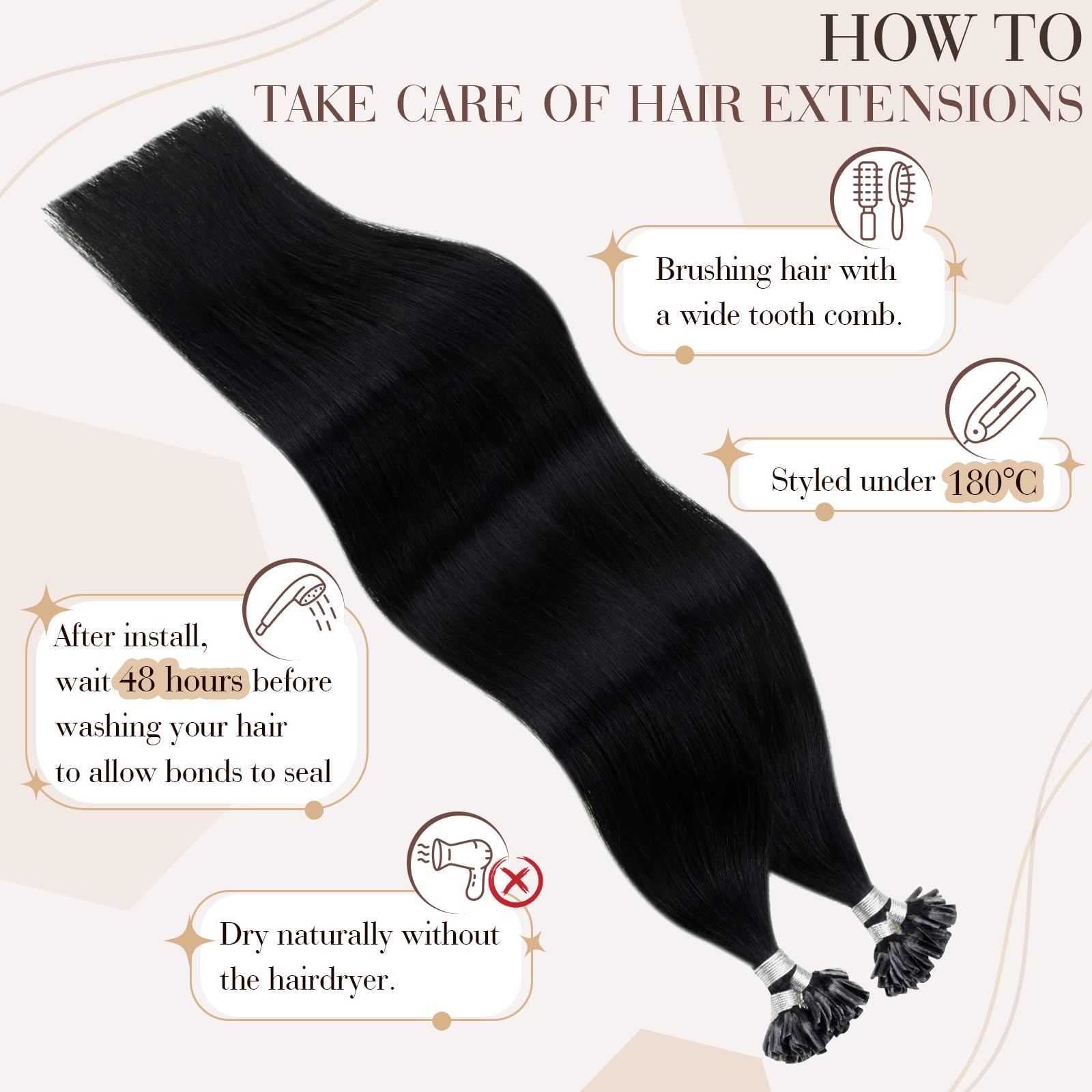 Hetto K Tip Hair Extensions Real Human Hair Invisible Utip Hair Extensions Human Hair Pre Bonded Keratin Hair Extensions #1 Jet