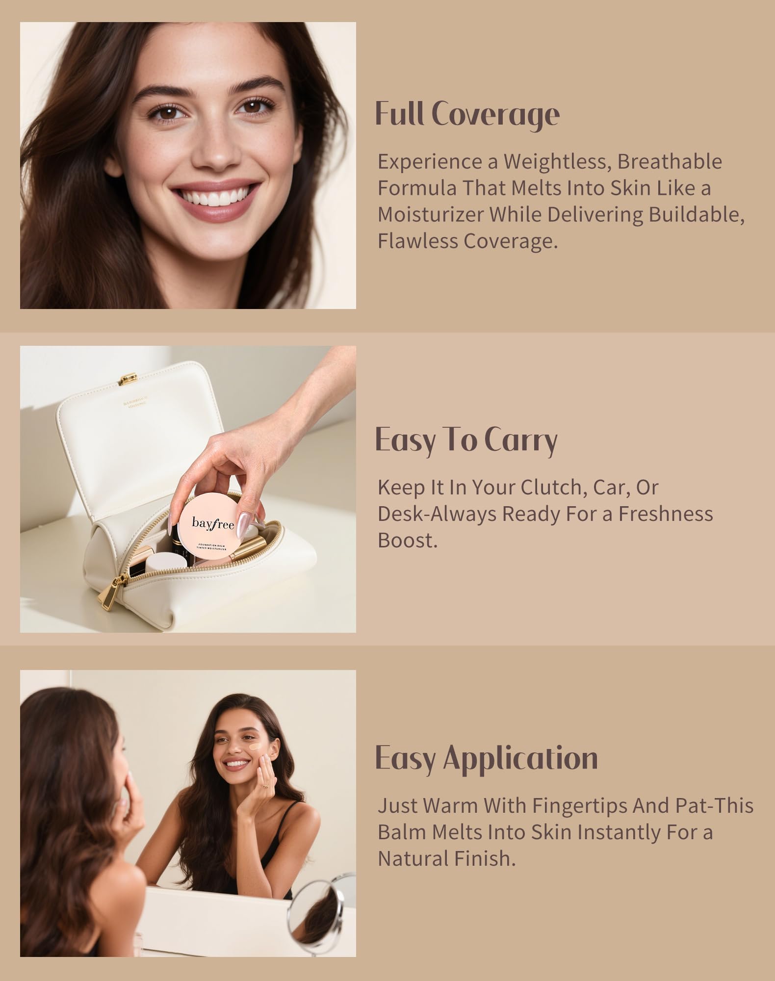 bayfree Tinted Moisture Foundation Balm, All-Day Wear Full Coverage Foundation, Hydrating & Weightless, Sweatproof & Humidity-Re