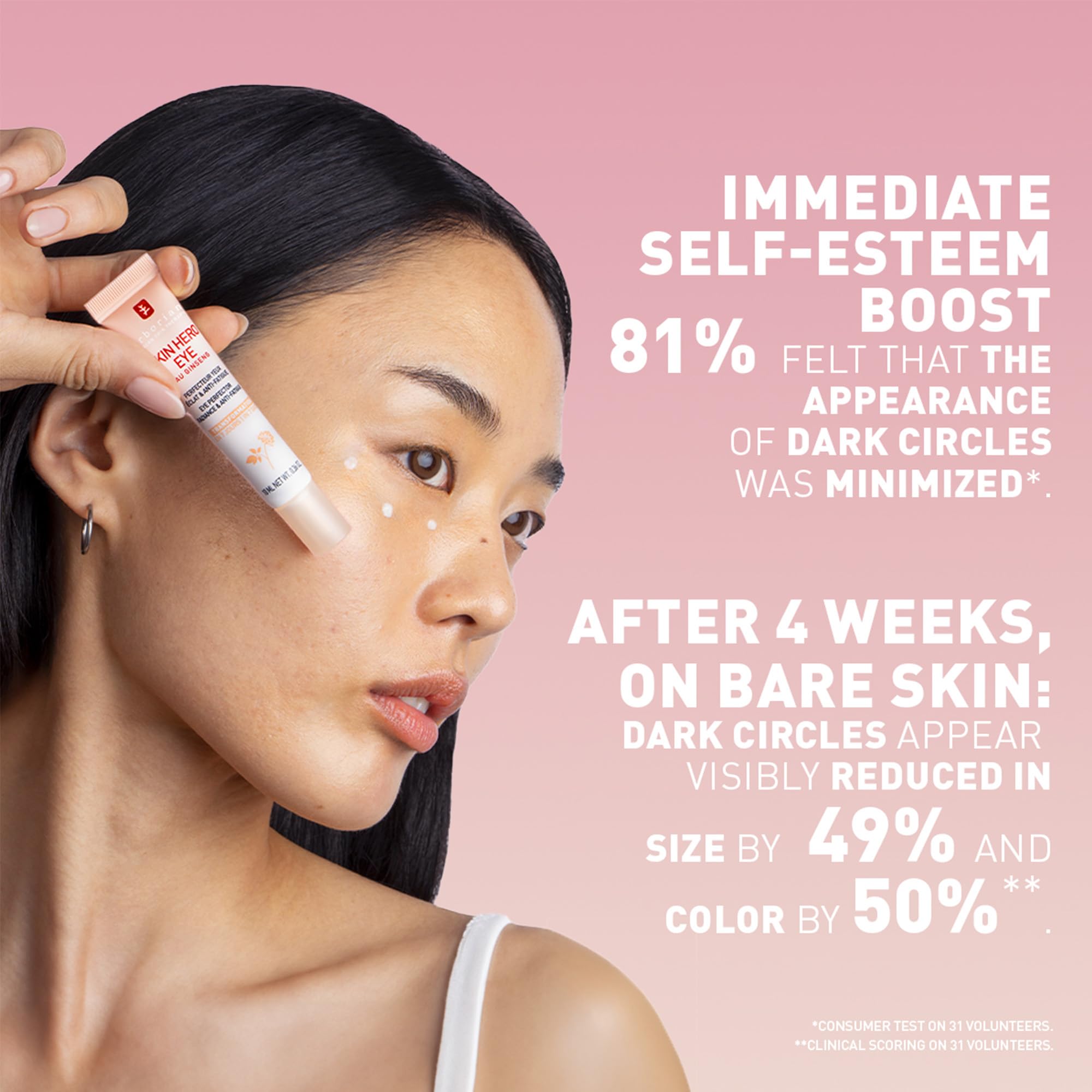 Erborian Skin Hero Eye Cream- Peach Tinted Under Eye Cream Perfector For Dark Circles, Puffiness, Wrinkles & Fine Lines - Hydrat