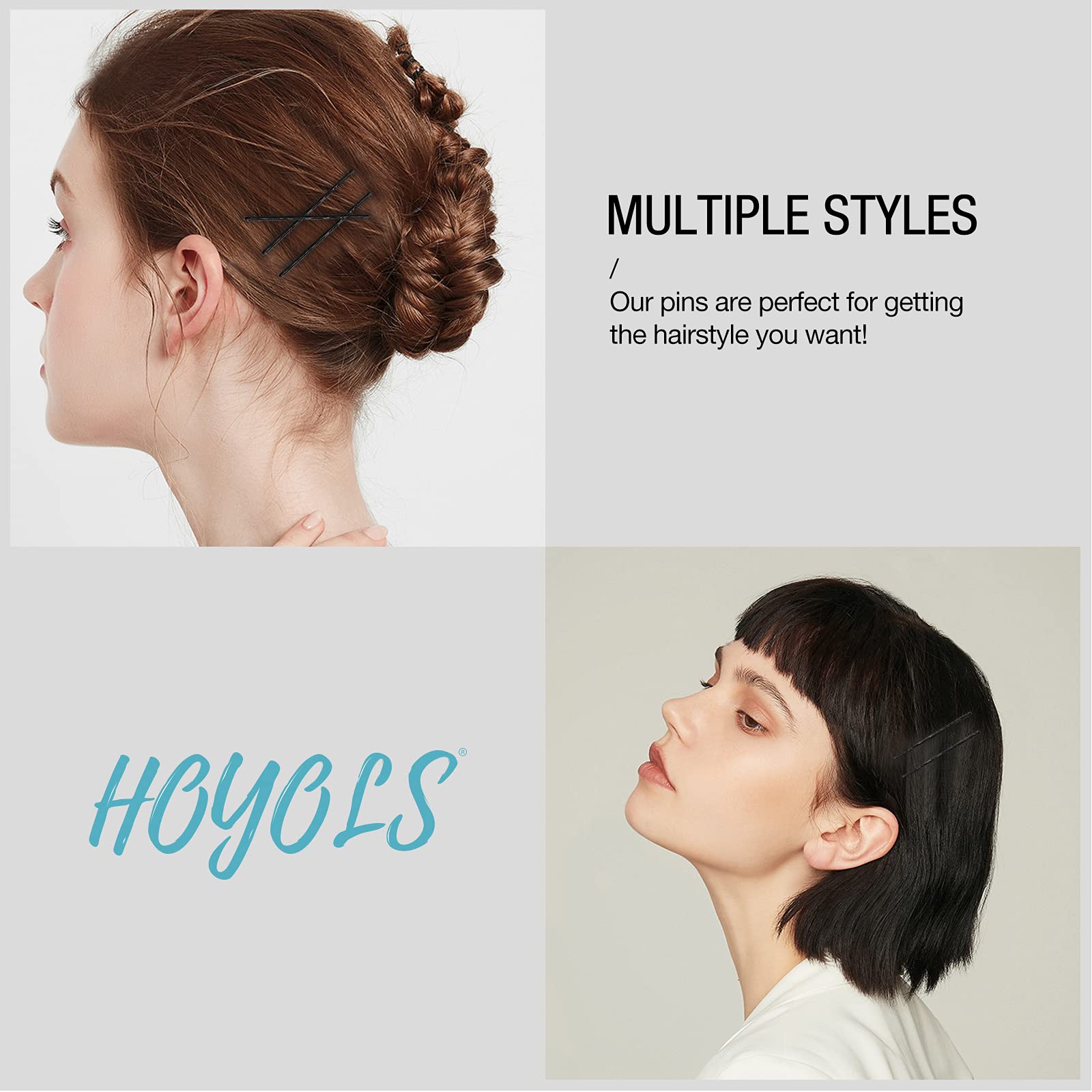 HOYOLS Bobby Pins Black, Premium Hair Pins, Secure Hold Wavy Slide Proof Hair Styling Pins Open Bulk with Case 100 Count, 2 3/8