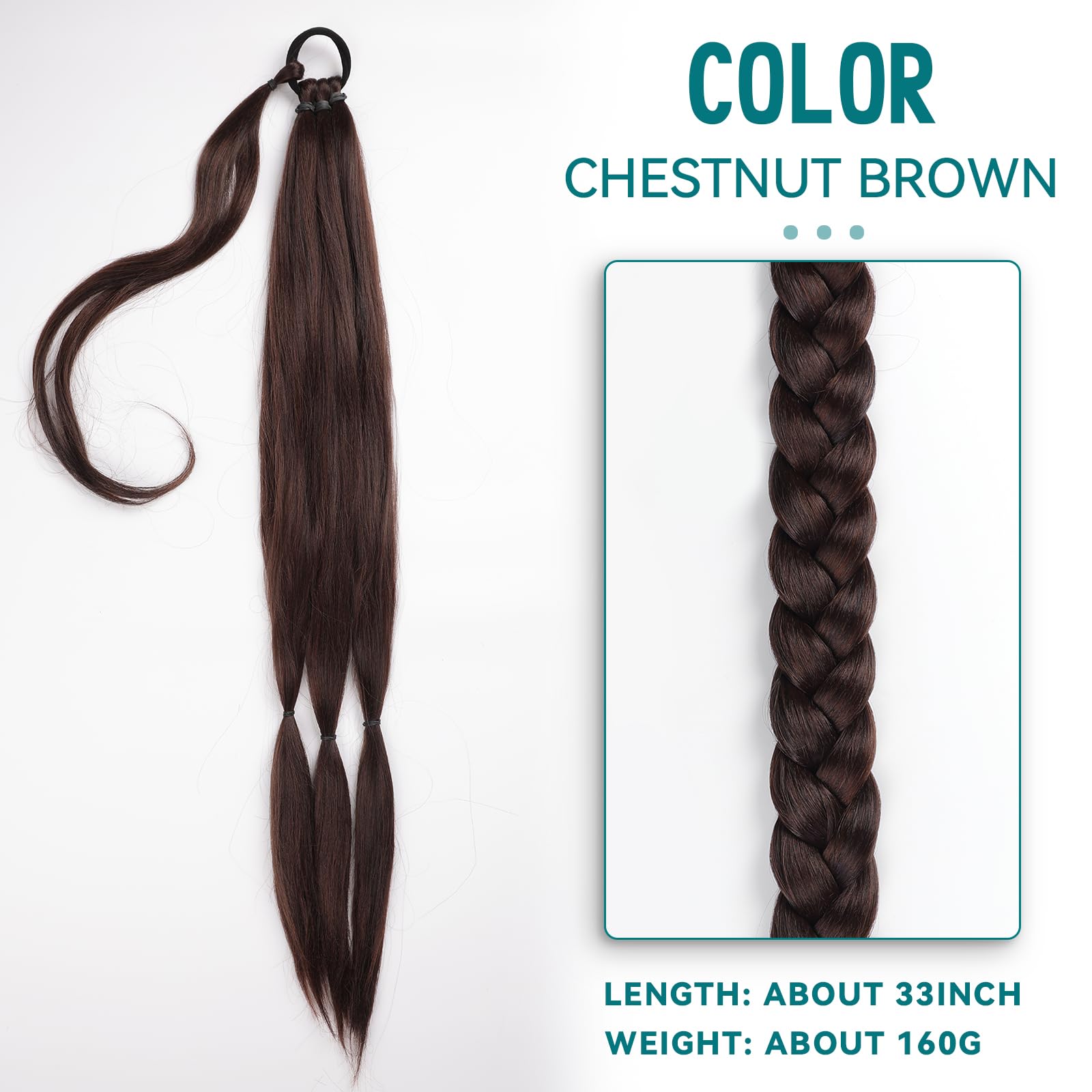 EMMOR Long Braided Ponytail Extension with Hair Straight Wrap Around Ponytail Hair Extensions with Hair Tie Soft healthy Synthet