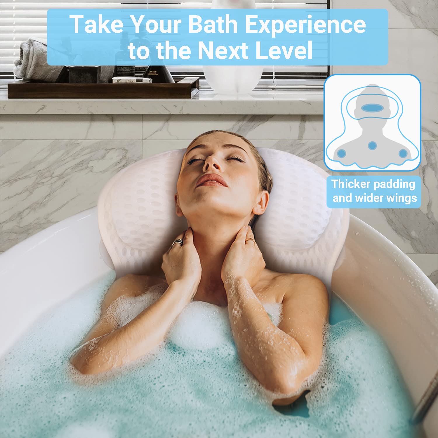 Bath Pillow Luxury Bathtub Pillow - Bath Pillows For Tub Neck And Back Support, Ergonomic Tub Pillow For Bath With 4D Air Mesh +