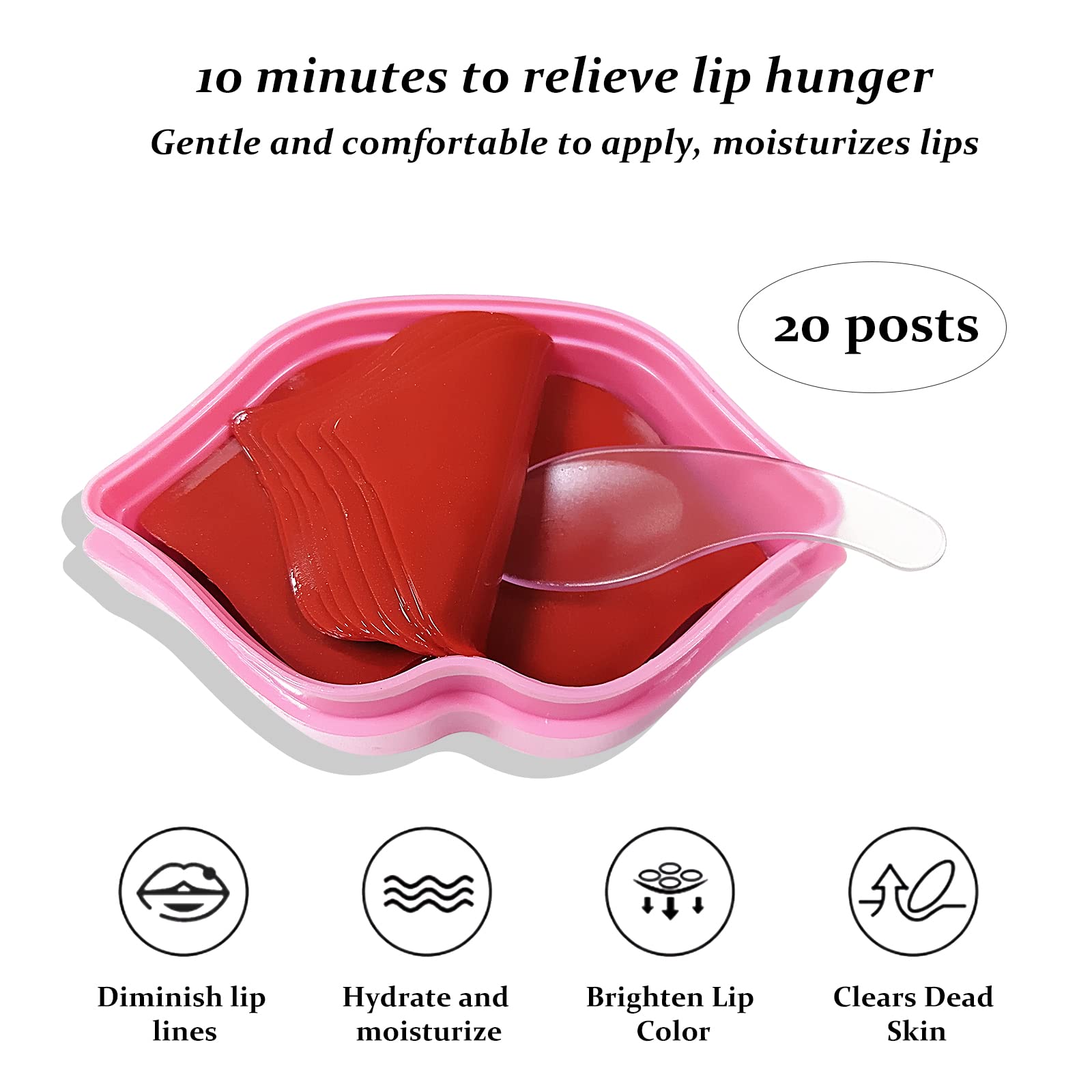Freeorr 20Pcs Lip Mask Sheet,Pink Moisturizing Plumping Lip Patches, Gel Treatment Lip Masks For Dry Lips Plump Lip Collagen Ove