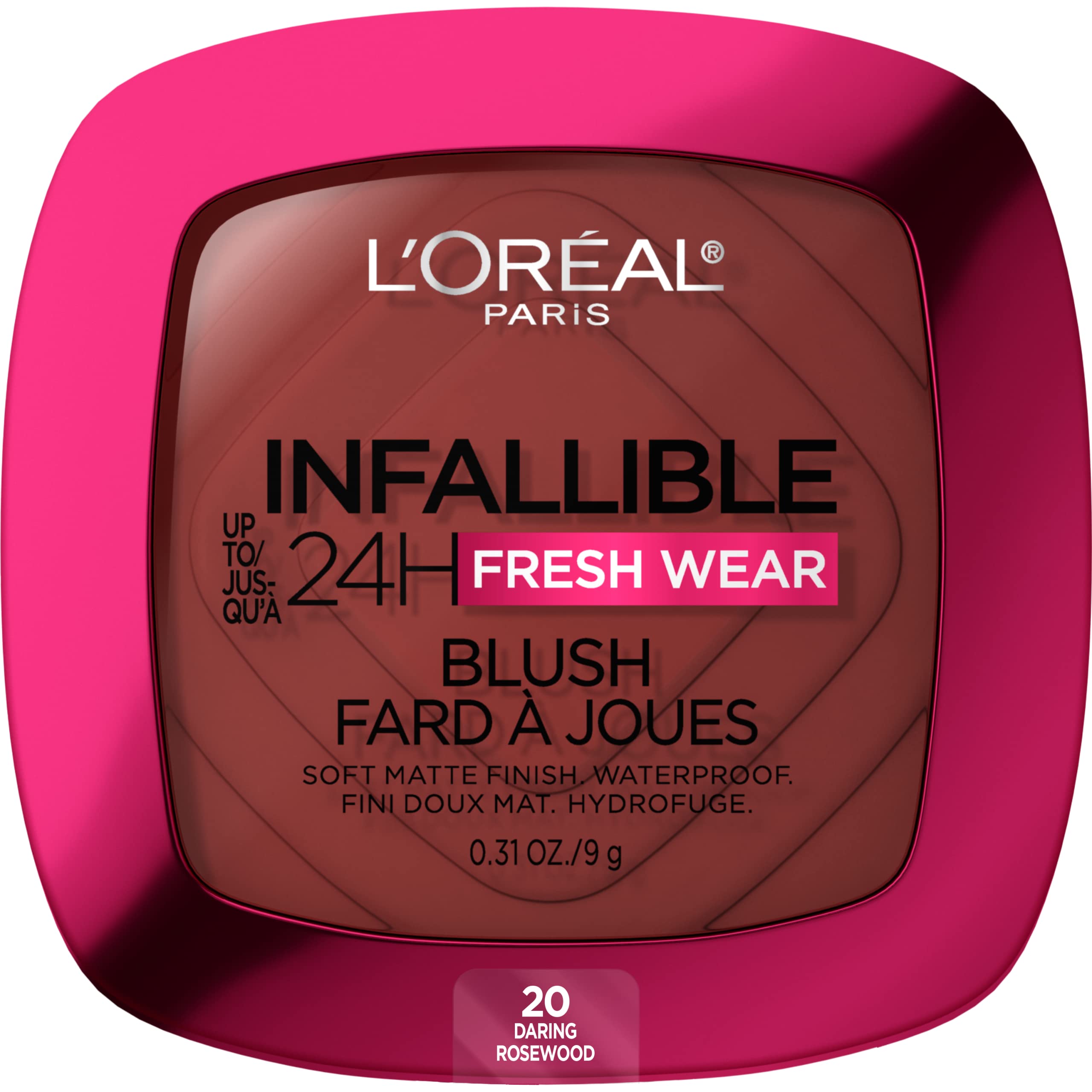 LOreal Paris Infallible Up to 24H Fresh Wear Soft Matte Blush, Blendable, Long-Lasting and Waterproof Cheek Make Up, Daring Ros