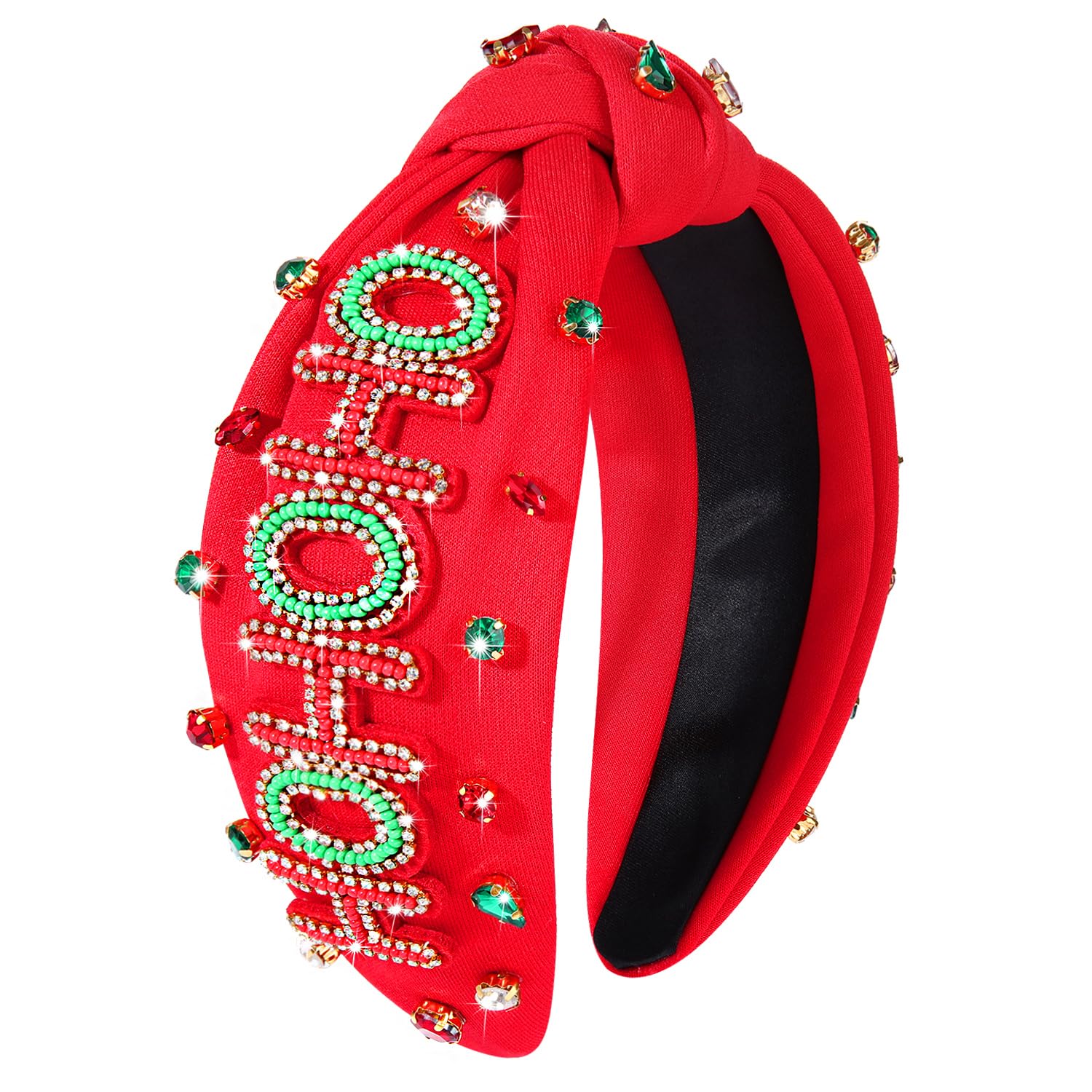 CEALXHENY Christmas Headband for Women Holiday Christmas Accessories Beaded Xmas Bow Tree Snowflake HOHOHO Knotted Headband Red 
