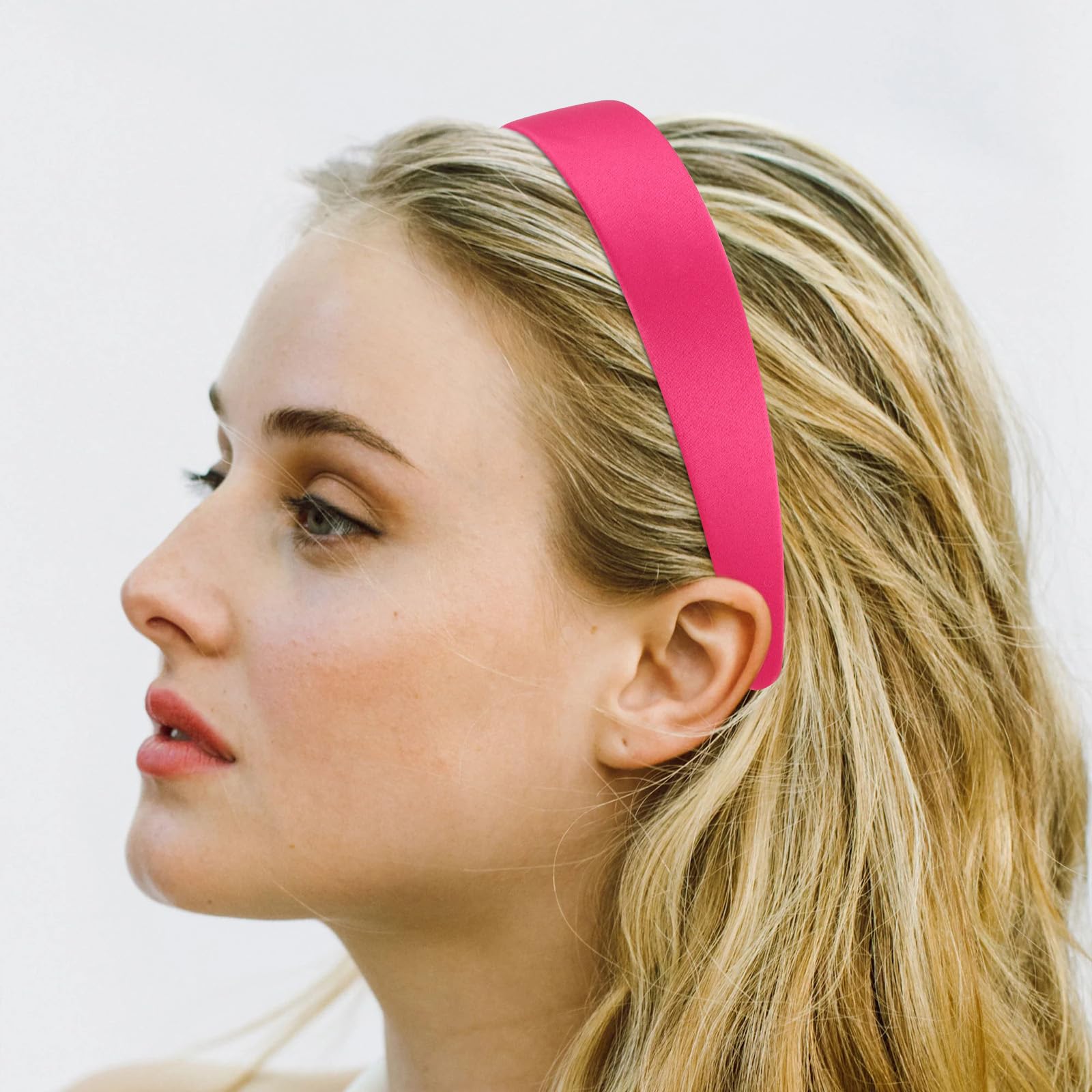 Velscrun Bright Pink Headband Satin Headbands For Women Girls Non Slip 1.3 Inch Women Hair Bands Halloween Cosplay Diy Holiday H