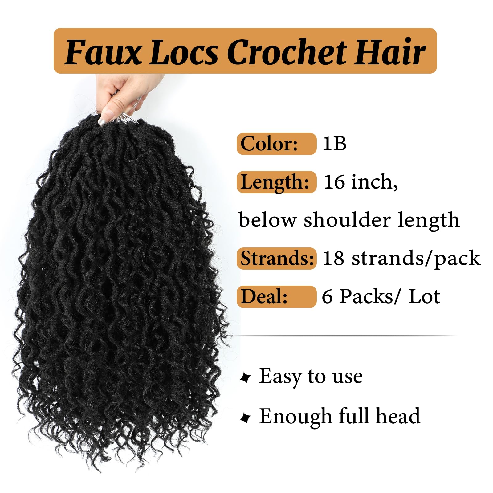 Forevery Faux Locs Crochet Hair 16 Inch Goddess Locs Crochet Hair 6 Packs Prelooped Crochet Hair For Black Women, Crochet Boho L