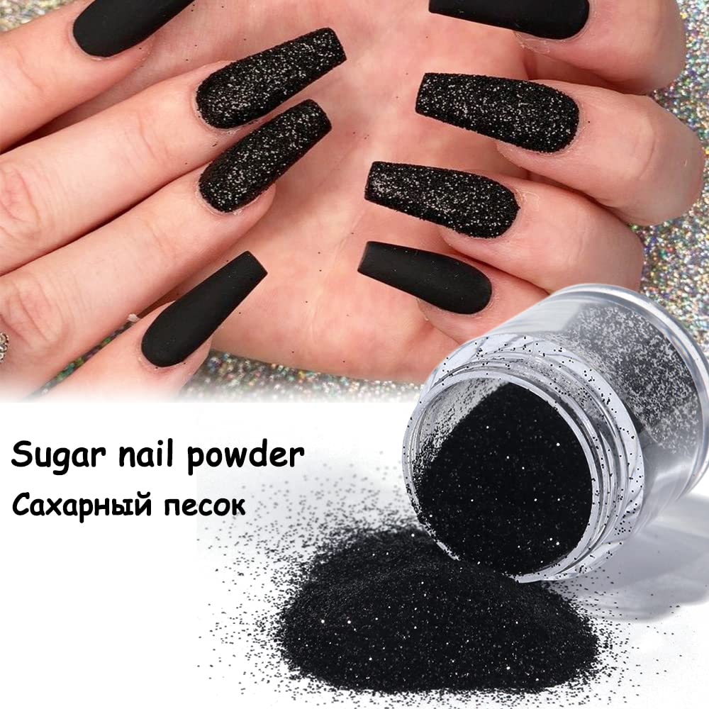 0.2mm Shimmer Black Nail Glitter White Rainbow Holographic Shining Sugar Nail Glitter Candy Coat Powder Sugar Coating Effect Nai