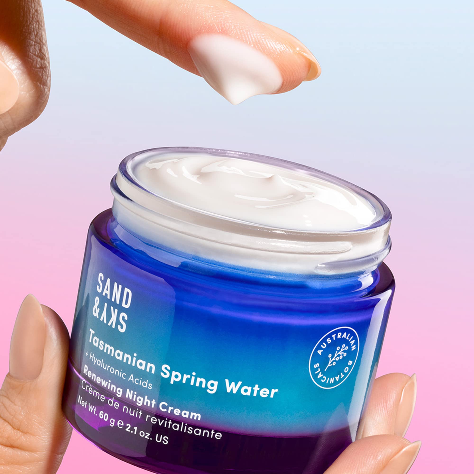 Sand & Sky Tasmanian Spring Water Renewing Night Cream - Deep Hydration, Moisture Retention, Skin Renewal | 3-Type Hyaluronic Ac