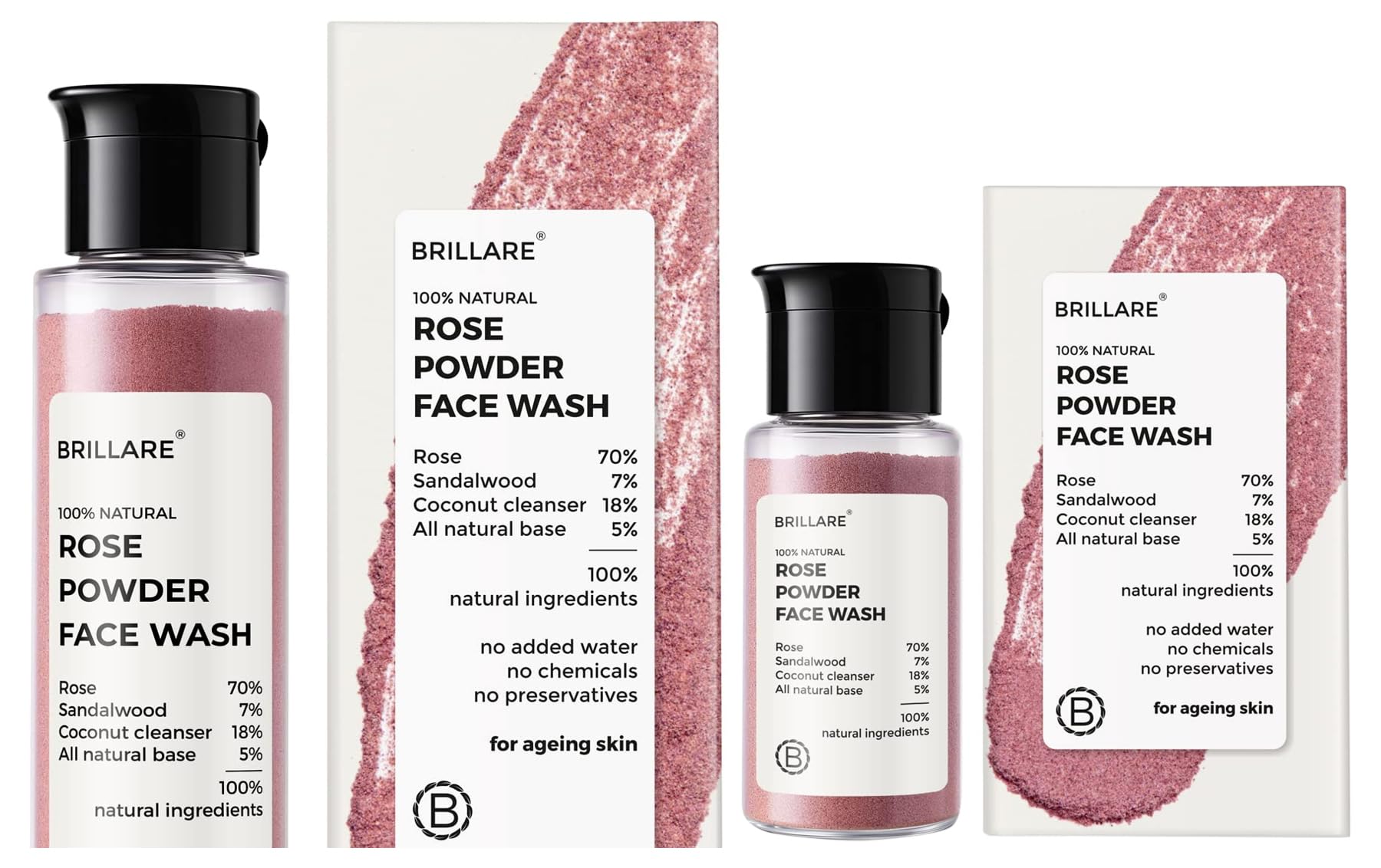 Brillare Rose Face Wash | Anti Ageing Skin | Sandalwood & Coconut Face Wash For Hydration| 30G & Brillare Rose Face Wash | Anti 