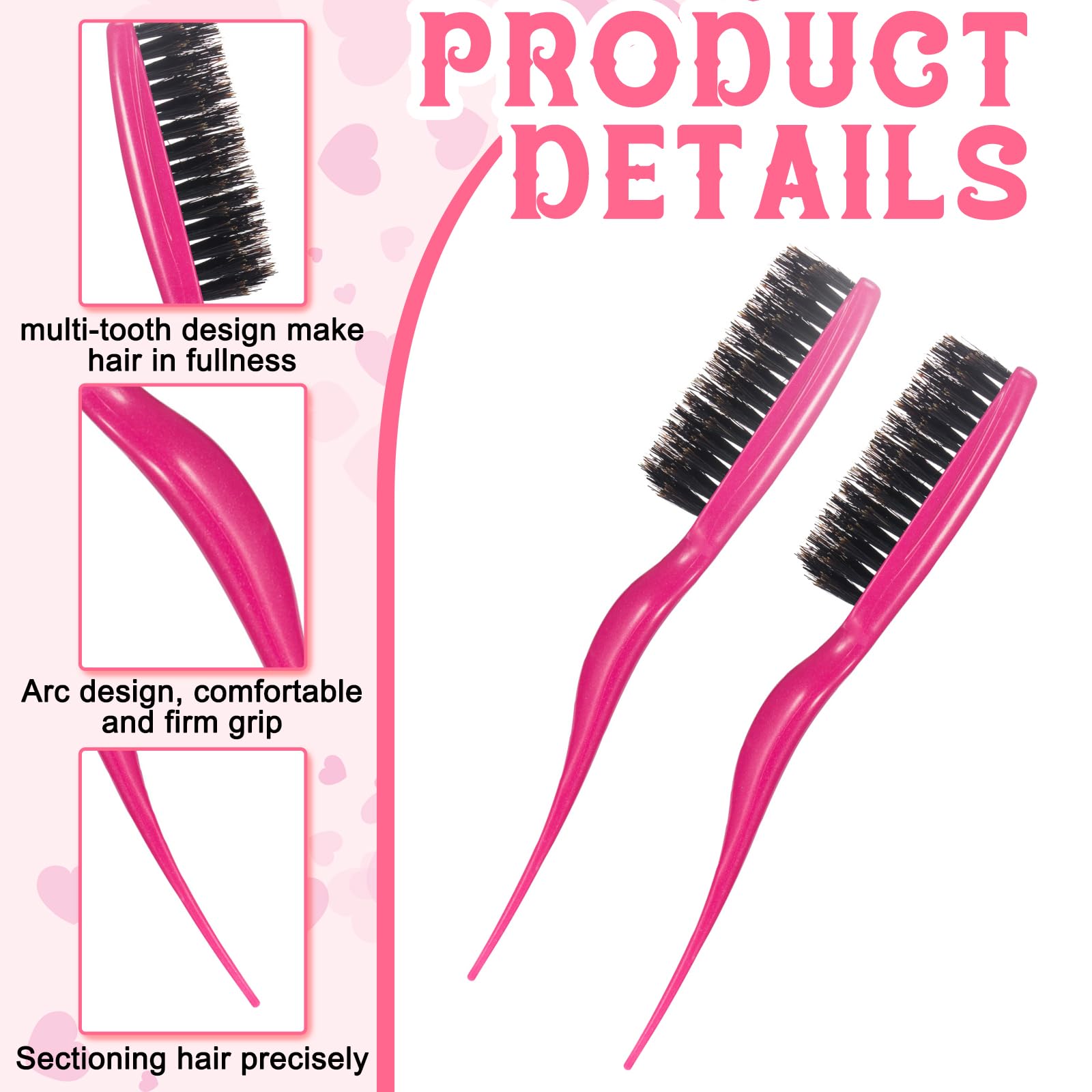 2 Pieces Boar Bristle Brush Comb Hair Teasing Brush For Women Men Salon Boar Nylon Bristle Beauty Styling Backcombing Brush (Fuc