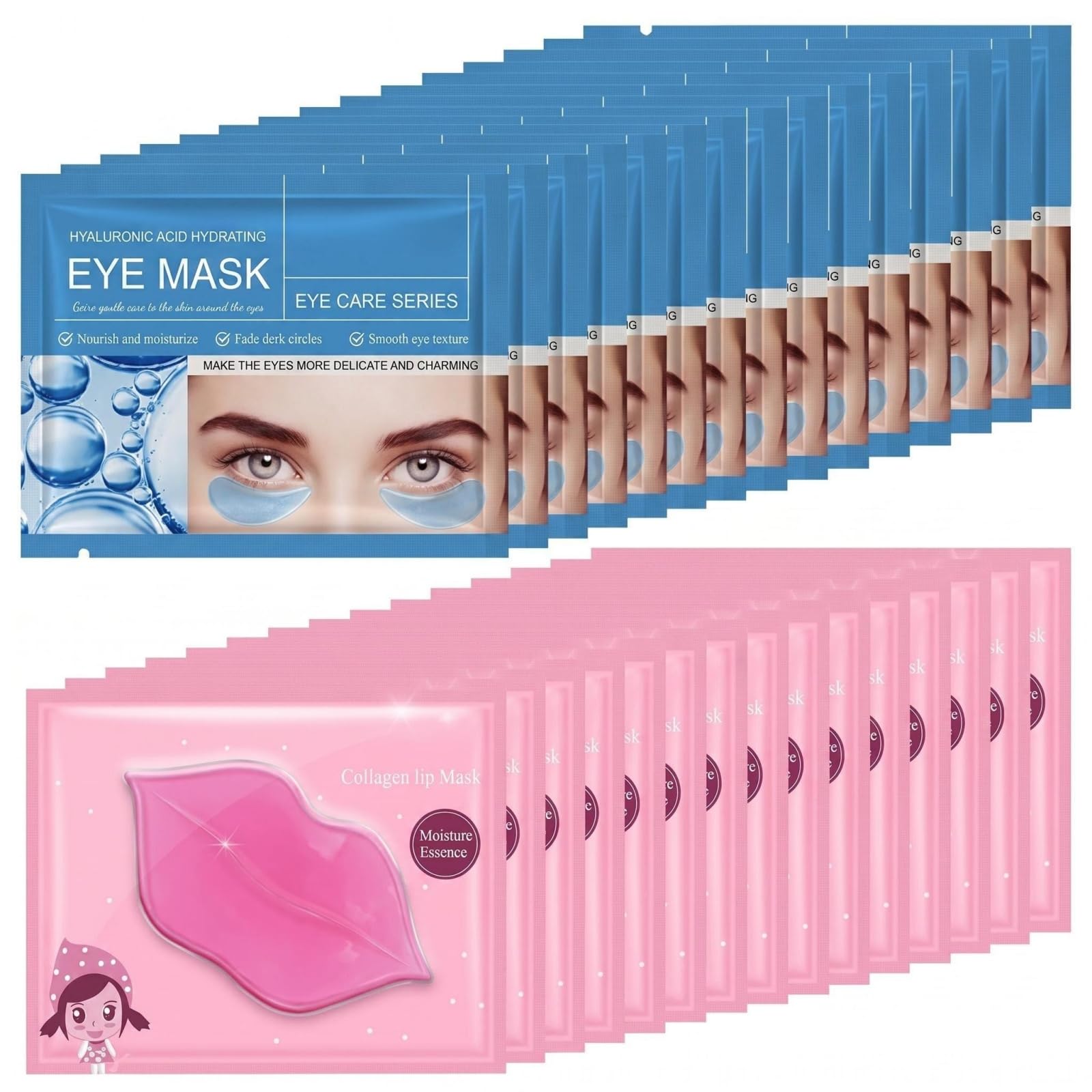 YiJiaBa Collagen Infused 30 Pairs Eye Masks & Lip Masks, Under Eye Patches for Puffy Eyes  Firming Gel Patches for Dark Circles
