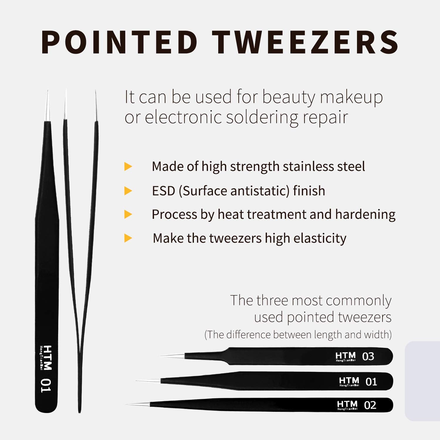 Precision Craft Tweezers Set,3 Pcs Pointed Tweezers,2 Pcs Curved Tweezers,2 Pcs Precision Serrated Tweezers For Eyelash Extensio