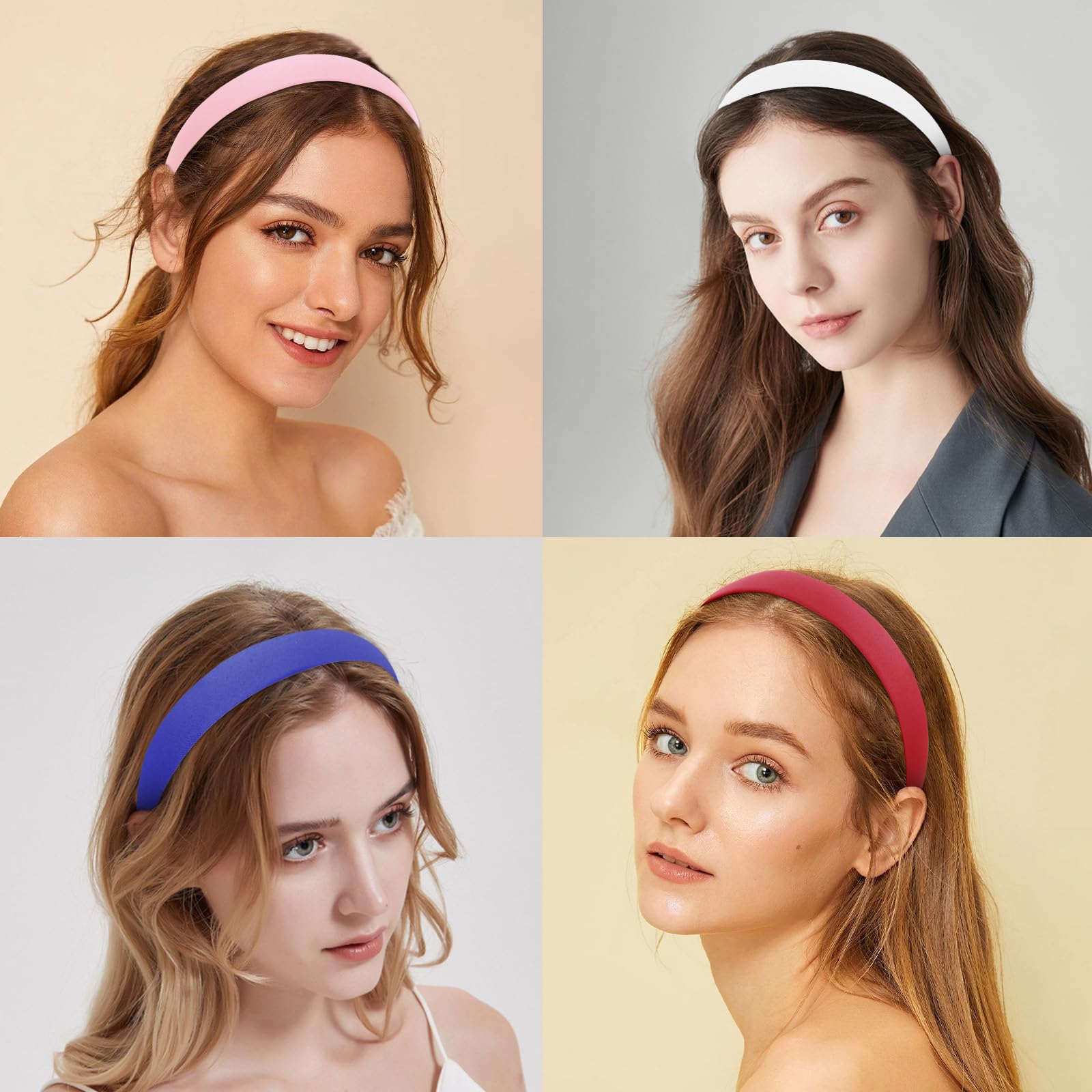 Wecoe 12pcs Headbands For Women 1.2 Inch Wide Satin Headbands Thin Fabric Cloth Headbands Cute Boho Headbands Fashion Trendy Hea