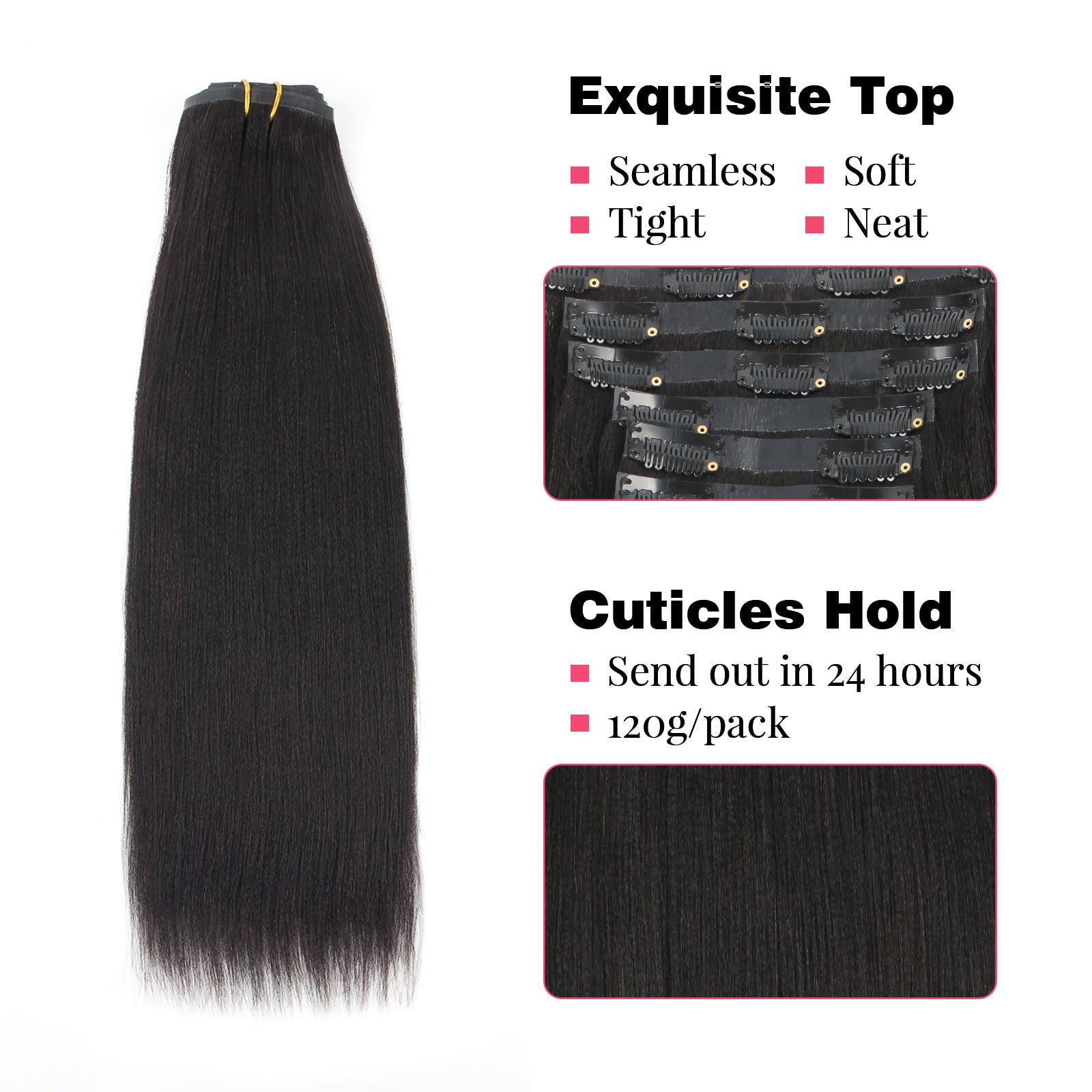 Sasisna Real Human Hair Extensions Clip Ins Yaki Straight 22 Inch Nature Black Seamless Pu Clip In Hair Extensions Double Wefted