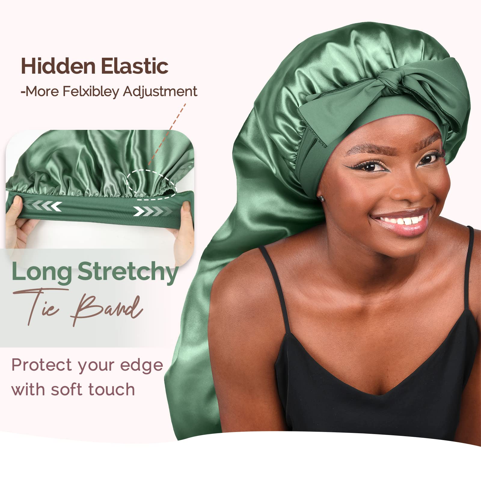 Yanibest Silk Bonnet For Sleeping Women Braid Bonnet For Long Hair With Tie Band Satin Bonnet For Braids Hair Sleeping Cap