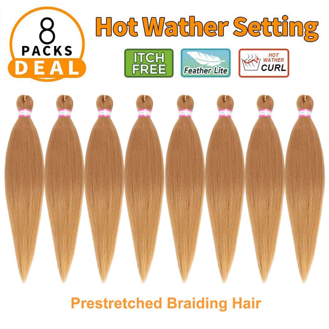 Light Brown Braiding Hair Pre Stretched 20 Inch 8 Packs Braiding Hair Extensions For Crochet Box Braids Twists Locs Hair Itch Fr