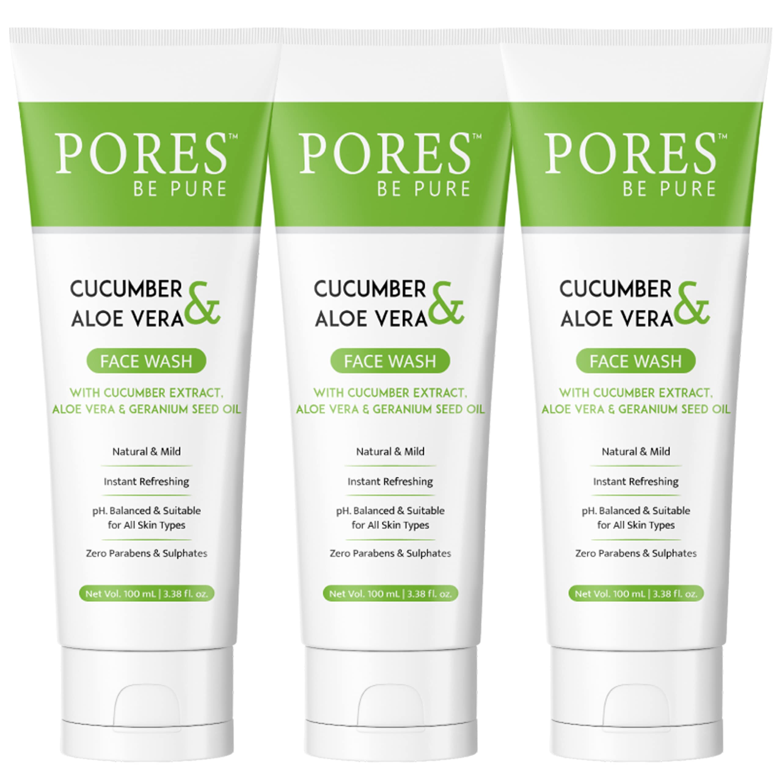 Pores Be Pure Cucumber Face Wash | Herbal Face Cleanser With Aloe Vera For Hydrated & Clear Skin | Cooling & Refreshing Face Was