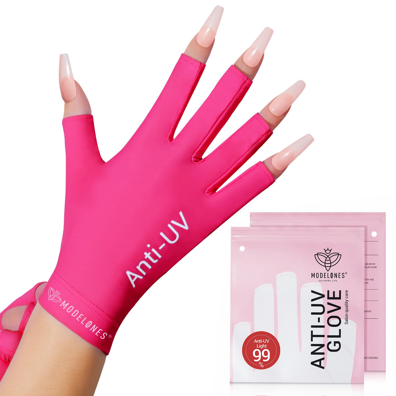 modelones UV Gloves for Gel Manicure, Premium UPF99+ UV Protection Gloves for UV/LED Gel Nail Lamp Manicure, Nail Art Skin Care 