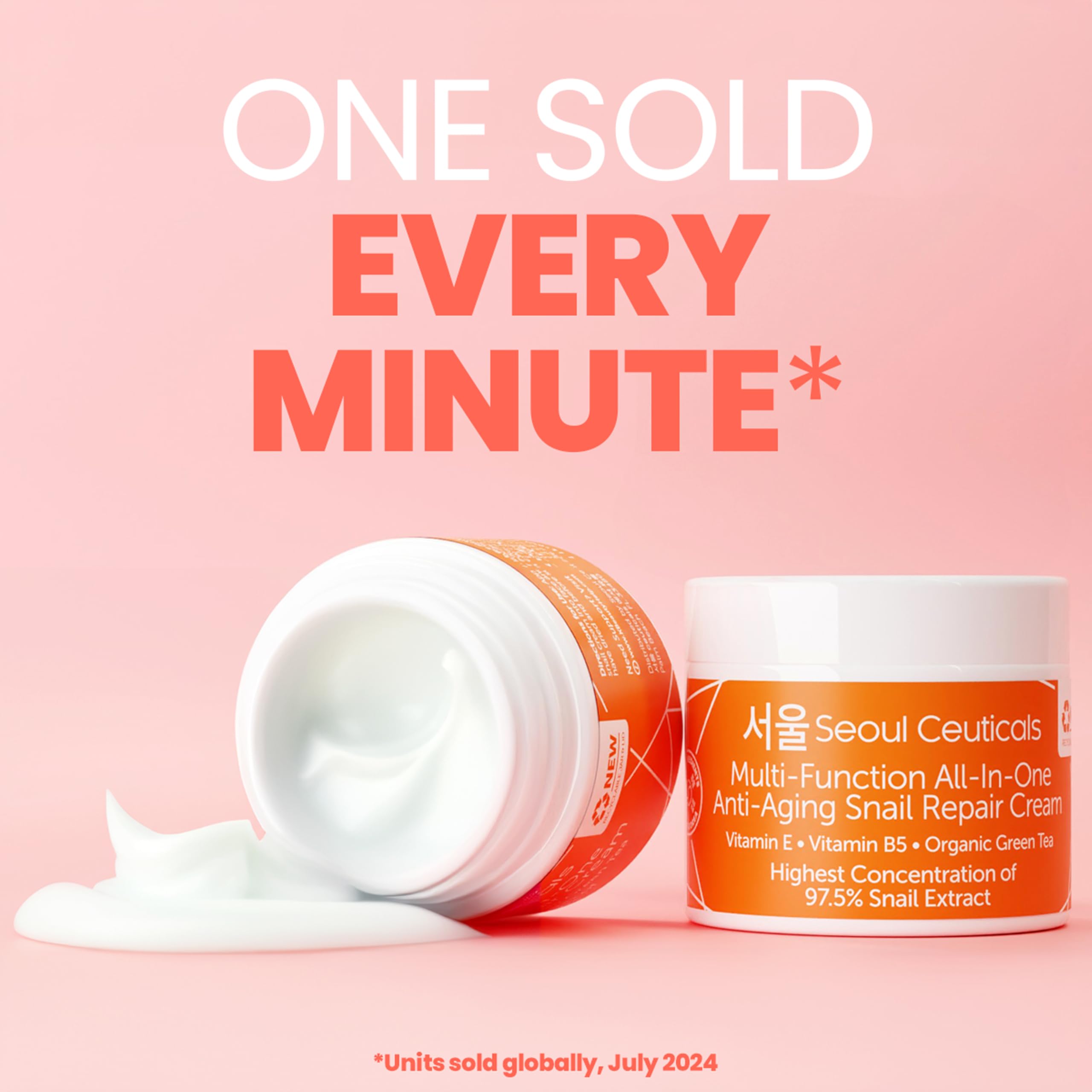 Seoulceuticals Korean Skin Care 97.5% Snail Mucin Moisturizer Cream - K Beauty Skincare Day & Night Snail Repair Cream Filtrate