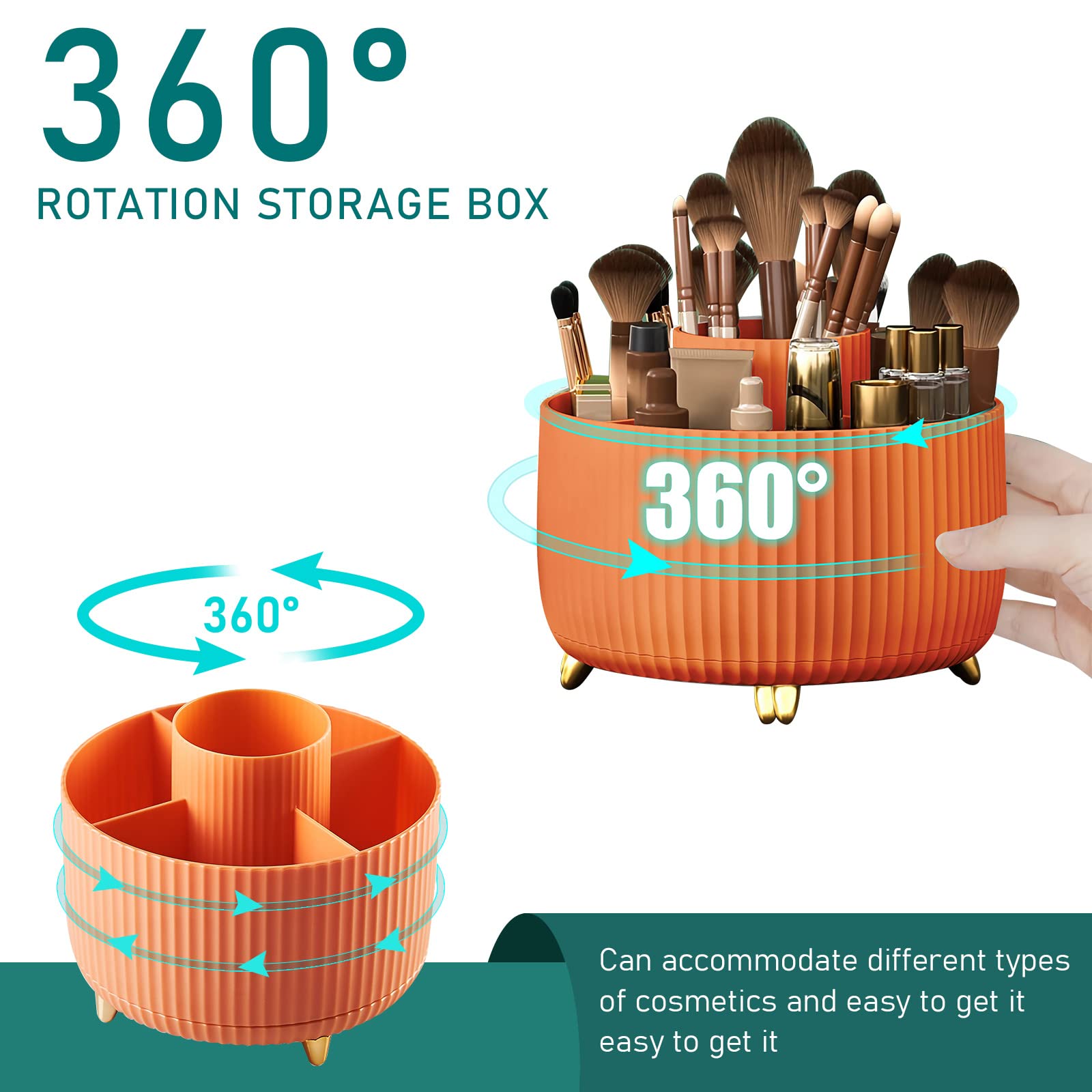 Diesisa 360 Rotating Makeup Brush Organizer With 5 Sections, Spining Countertop Swivel Makeup Brush Holder For Cosmetics, Nail P