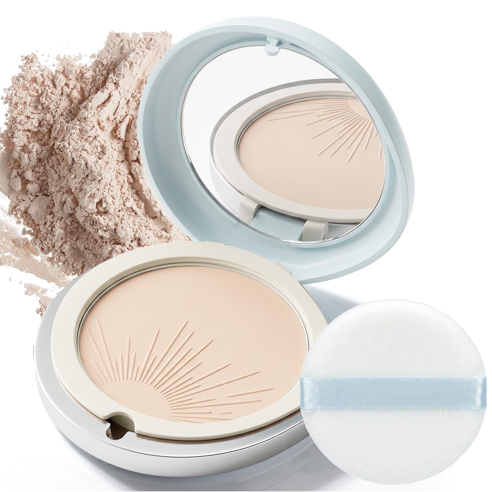 Face Matte Pressed Powder Compact, Oil Control SPF 50 Translucent Sunscreen Loose Setting Powder, Lightweight Blurring Finishing