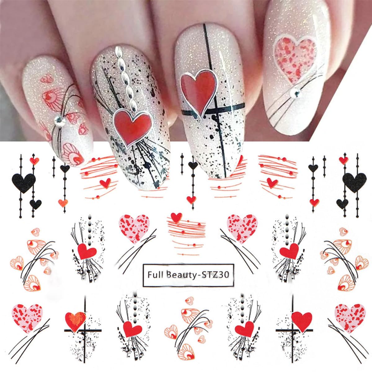 8Sheets Valentine'S Day Nail Stickers Heart Nail Water Transfer Decals Valentines Cute Bear Sexy Lips Love Letter Hearts Nail De