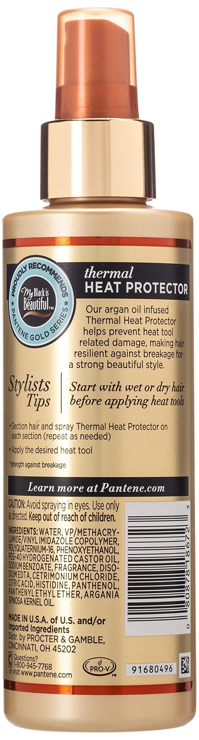 Pantene Gold Series Thermal Heat Protector, 6.4 Ounce Pump, Model 18672, Ideal for All Hair Types, Protects Against Heat Damage