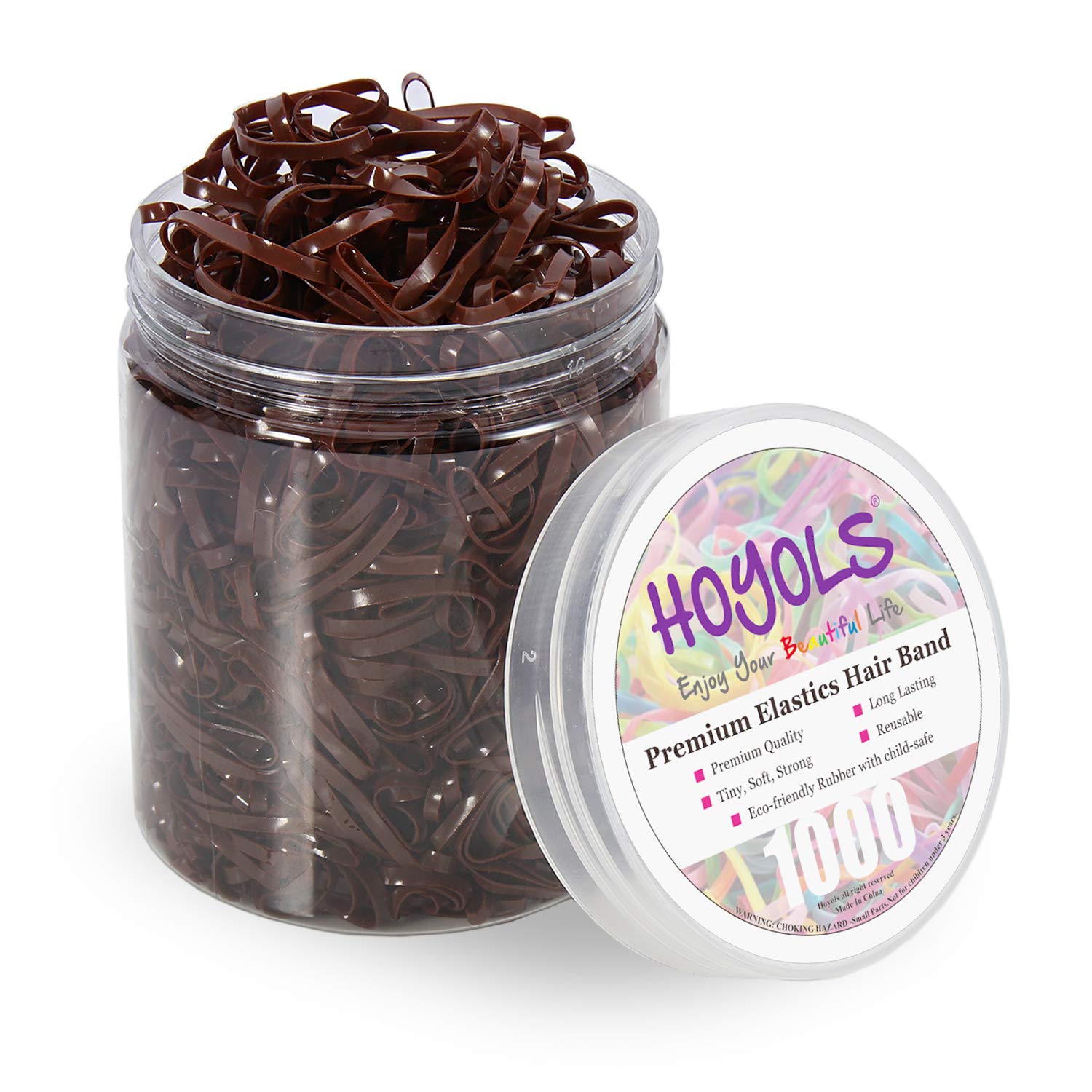 Hoyols Strong Hair Elastic Rubber Bands Ponytail Polyband No Damage Ties for Hair Women Girl Reusable 1000 Piece Pack (Brown) TP