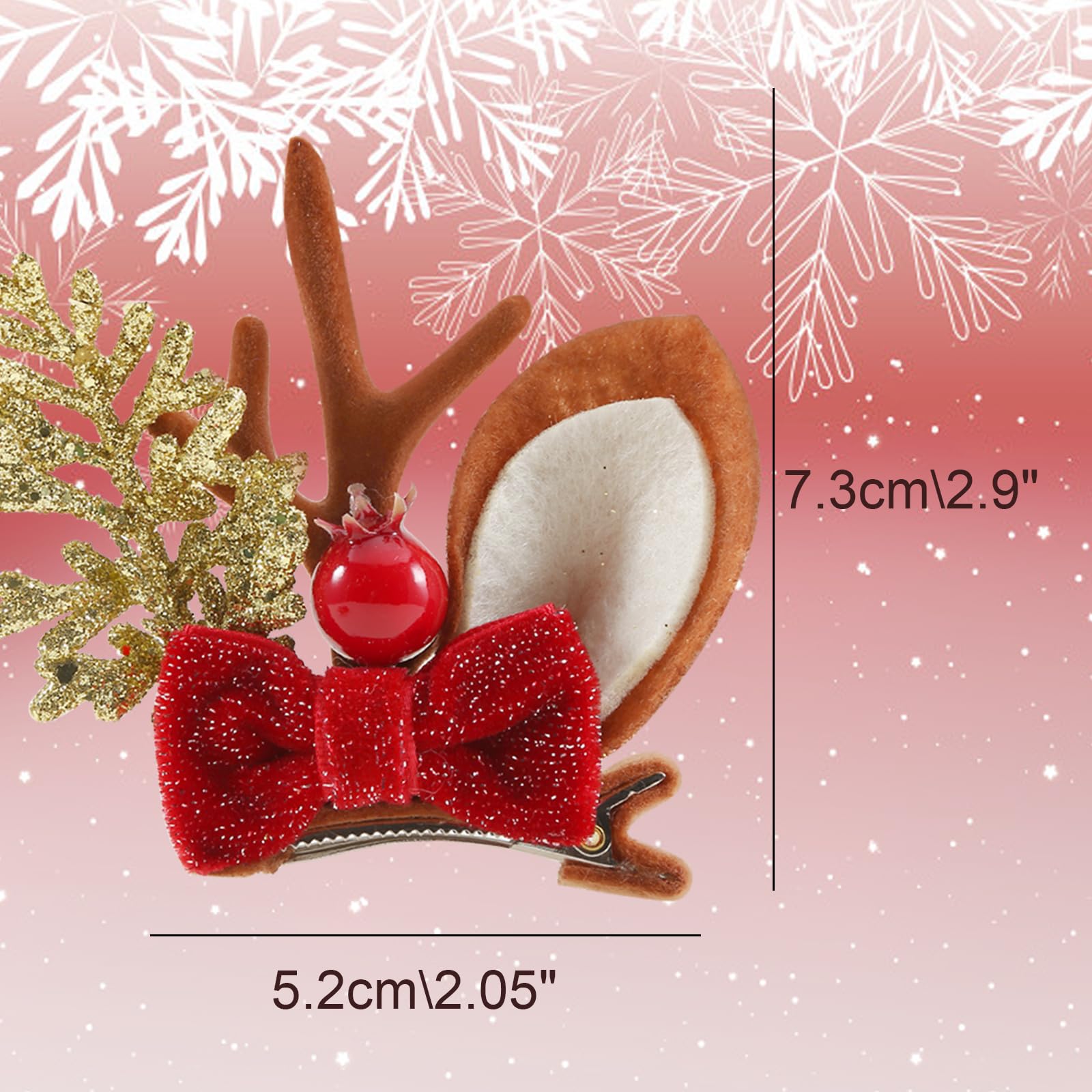 Boobeen Christmas Hair Clip - 2 Pairs Cute Reindeer Antlers Ears Hair Accessory Antlers Headdress Hairpin For Christmas Party