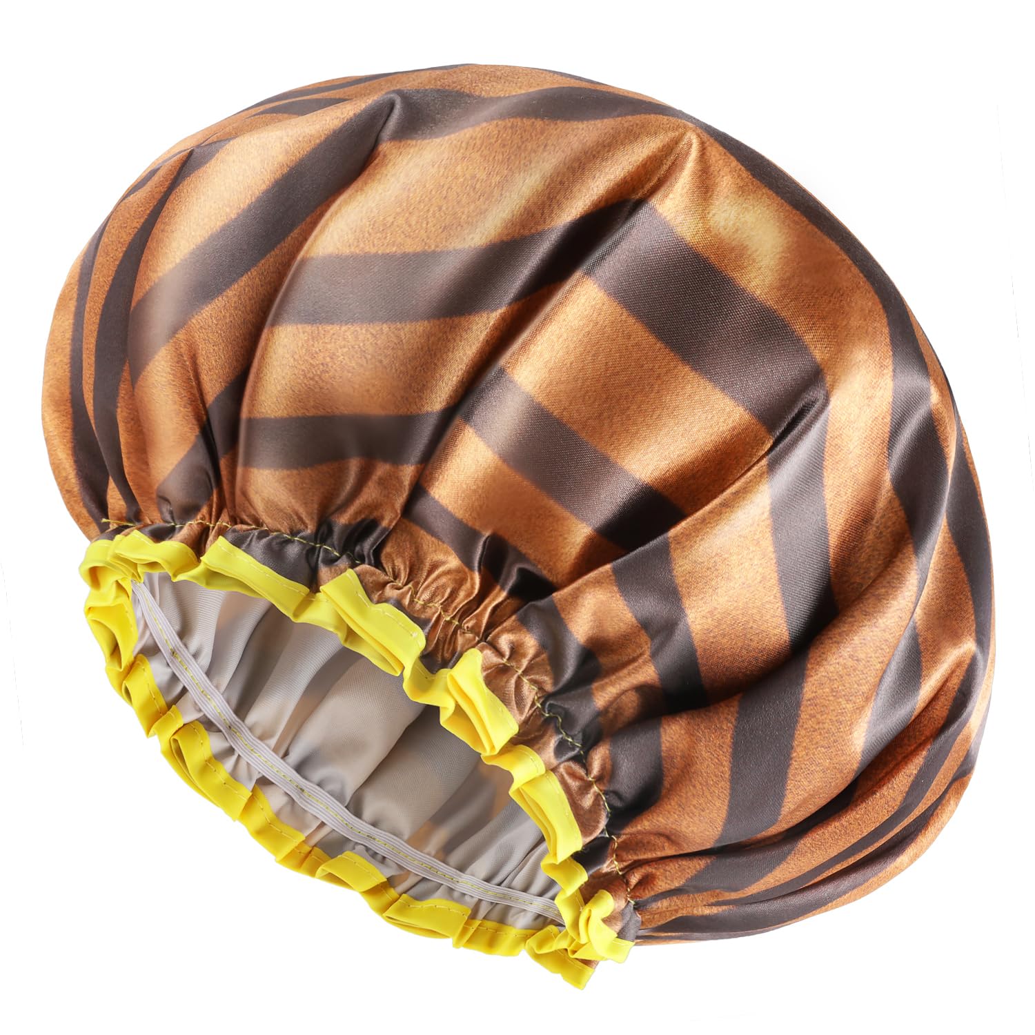 Mikimini Shower Cap For Women And Men,2 Pack Double Waterproof Shower Cap For Girls And Kids, Reusable, Washable, Golden Stripes