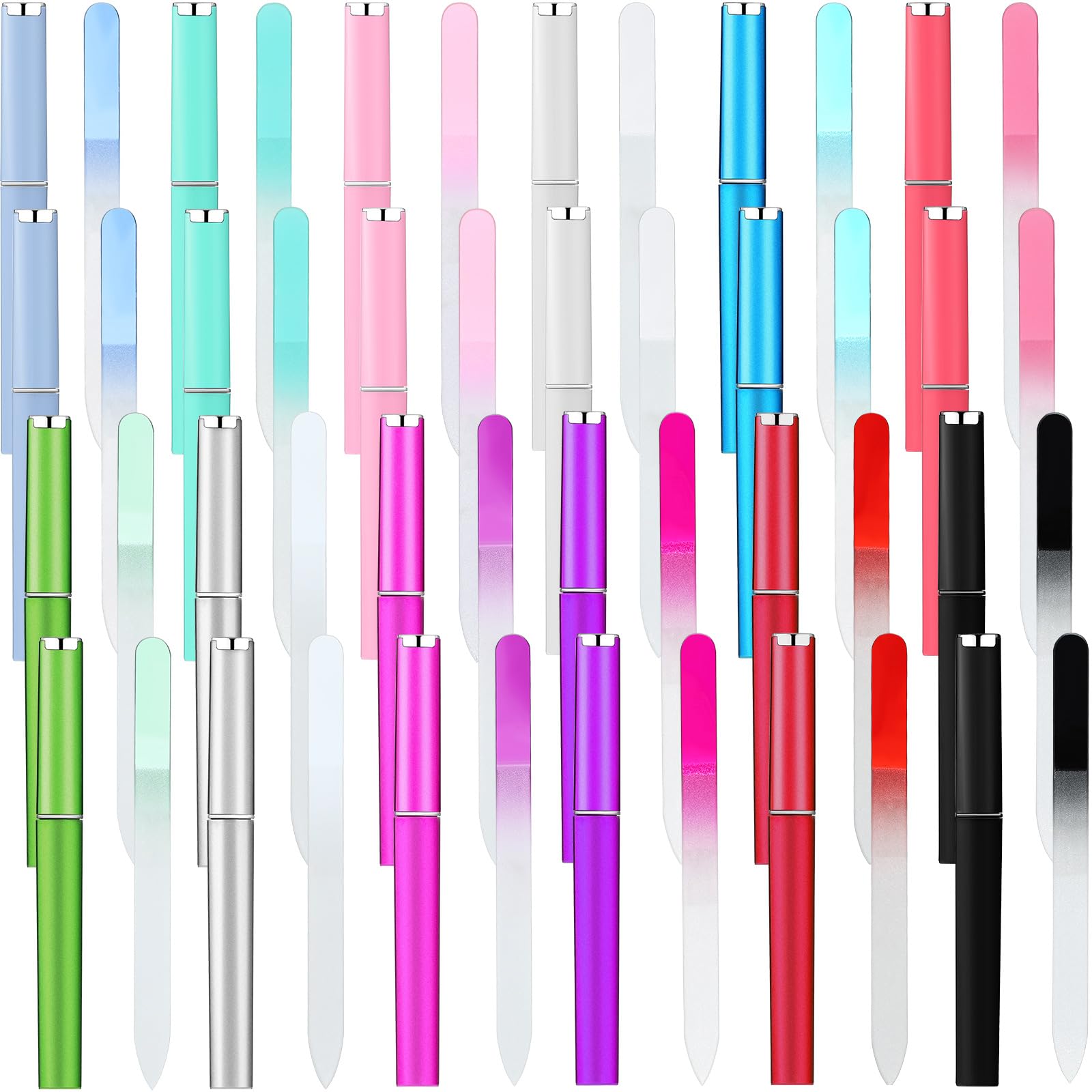 Lasnten 24 Pcs Crystal Glass Nail Files with Case Bulk Nails Manicure for Women Professional Glass Nail File Double Sided, 12 Co