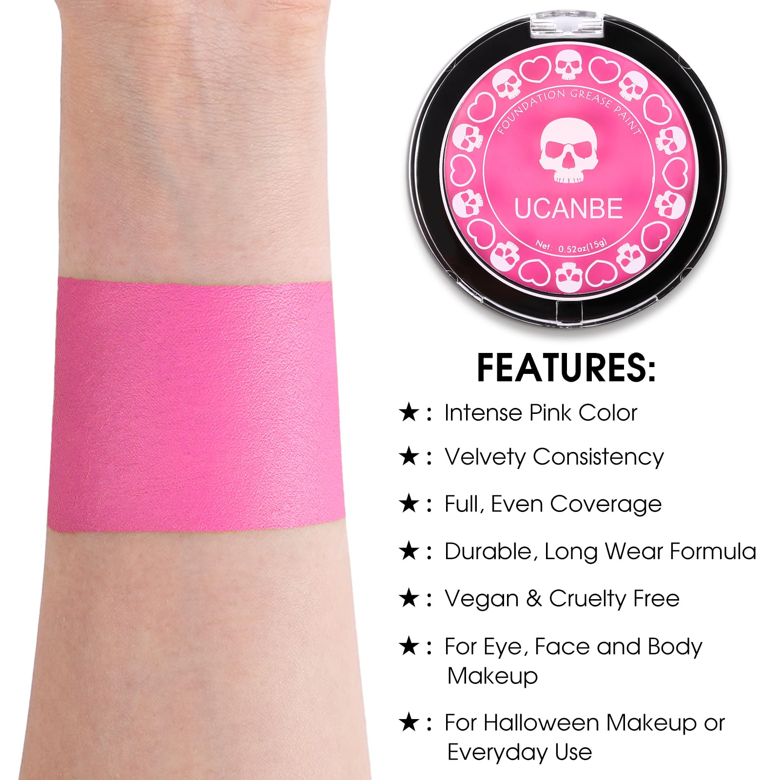 Ucanbe Pink Face Body Paint Makeup Foundation, Professional Waterproof Cream Greasepaint, Non-Toxic Face Painting Kit For Hallow