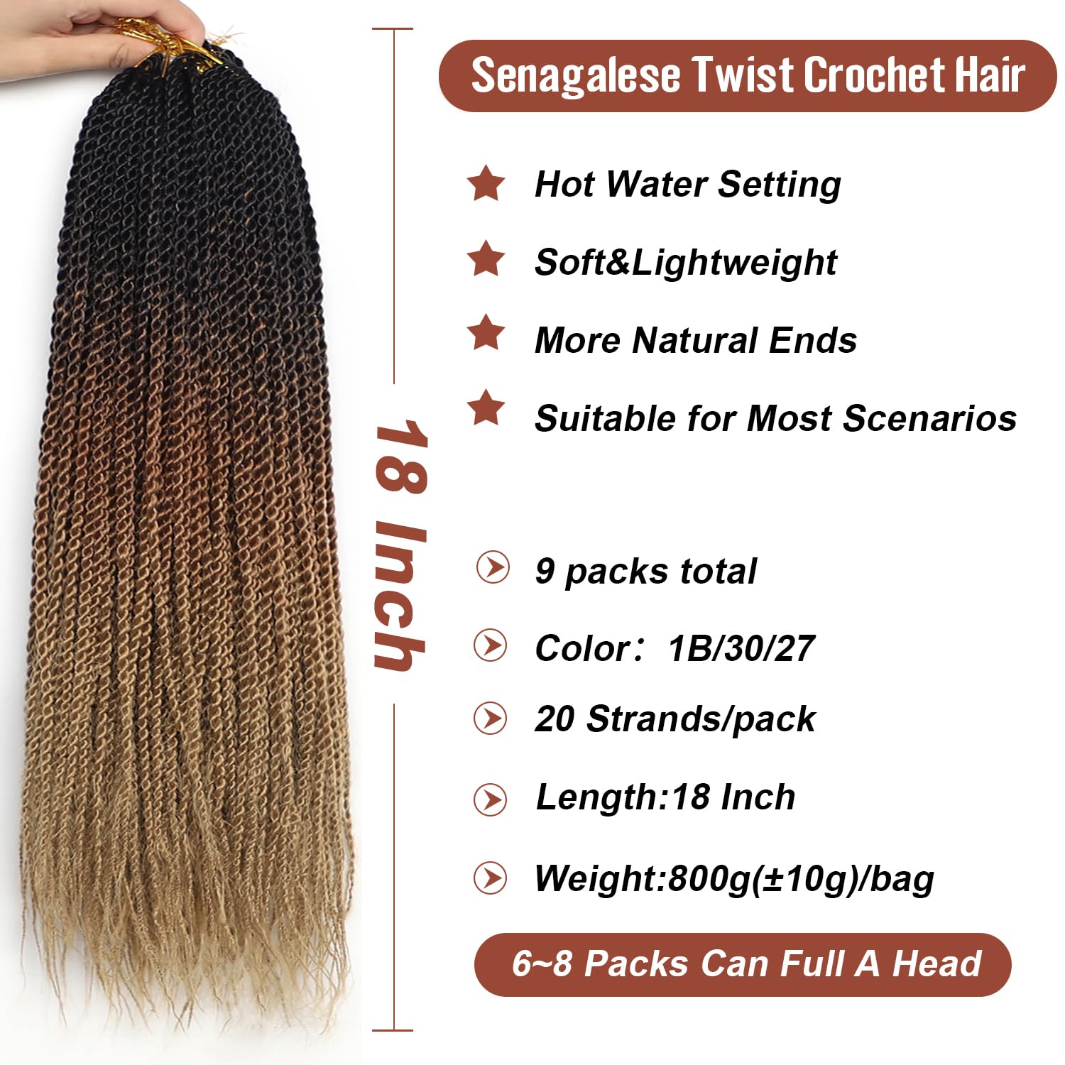 Violet Senegalese Twist Crochet Hair For Black Women 18 Inch Long Pre Twisted Twist Crochet Hair 20 Strands/Pack Pre Looped Croc