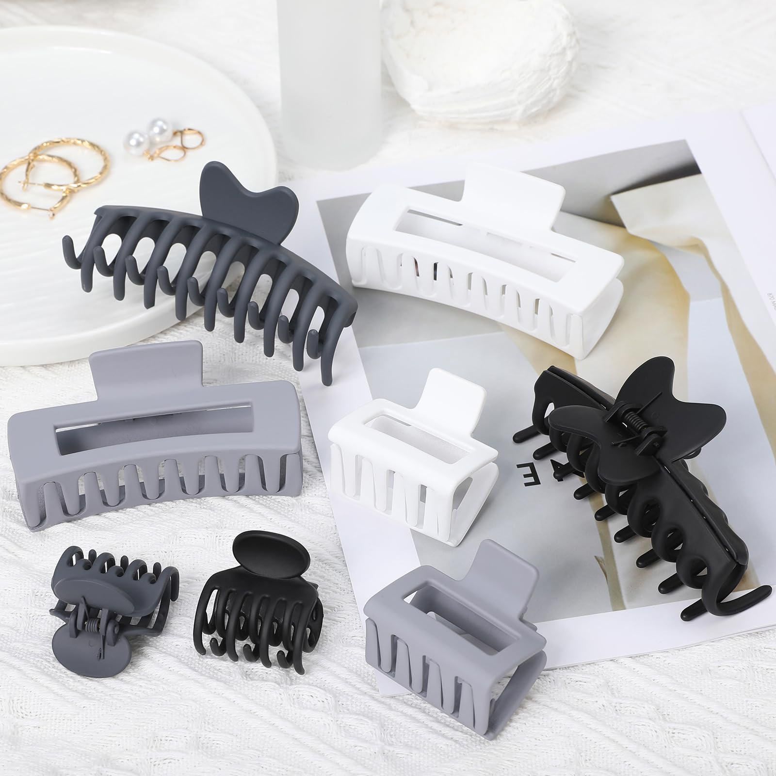 Sisiaipu 8 Pcs Large Claw Clips For Thick Hair, Medium Claw Clips, Small Clips For Thin Hair, Rectangle Square Butterfly Clips F