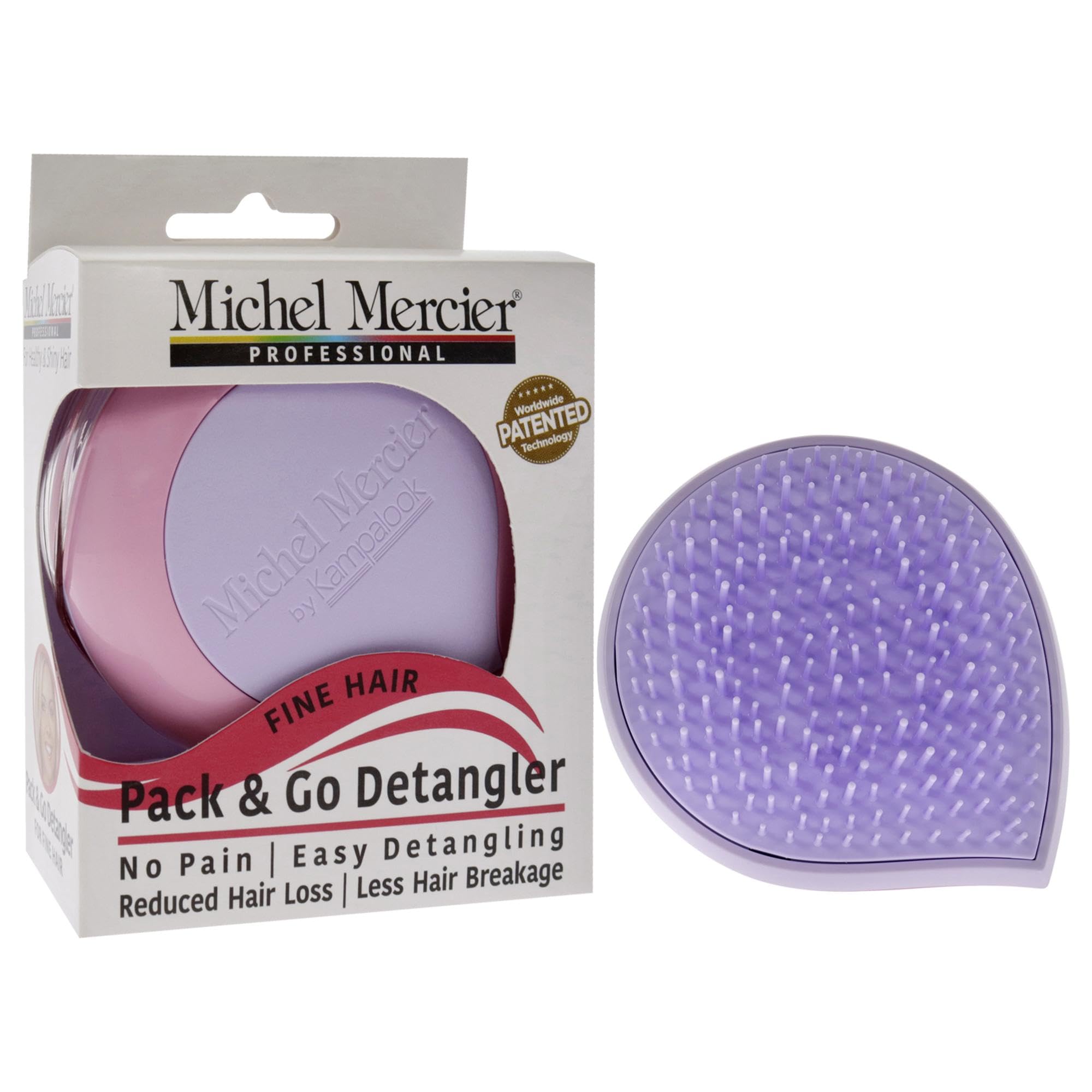 Michel Mercier Pack And Go Detangler - Unisex Detangling Hair Brush - Mini Portable Travel Size, Compact Brush - Fine Hair - Pur