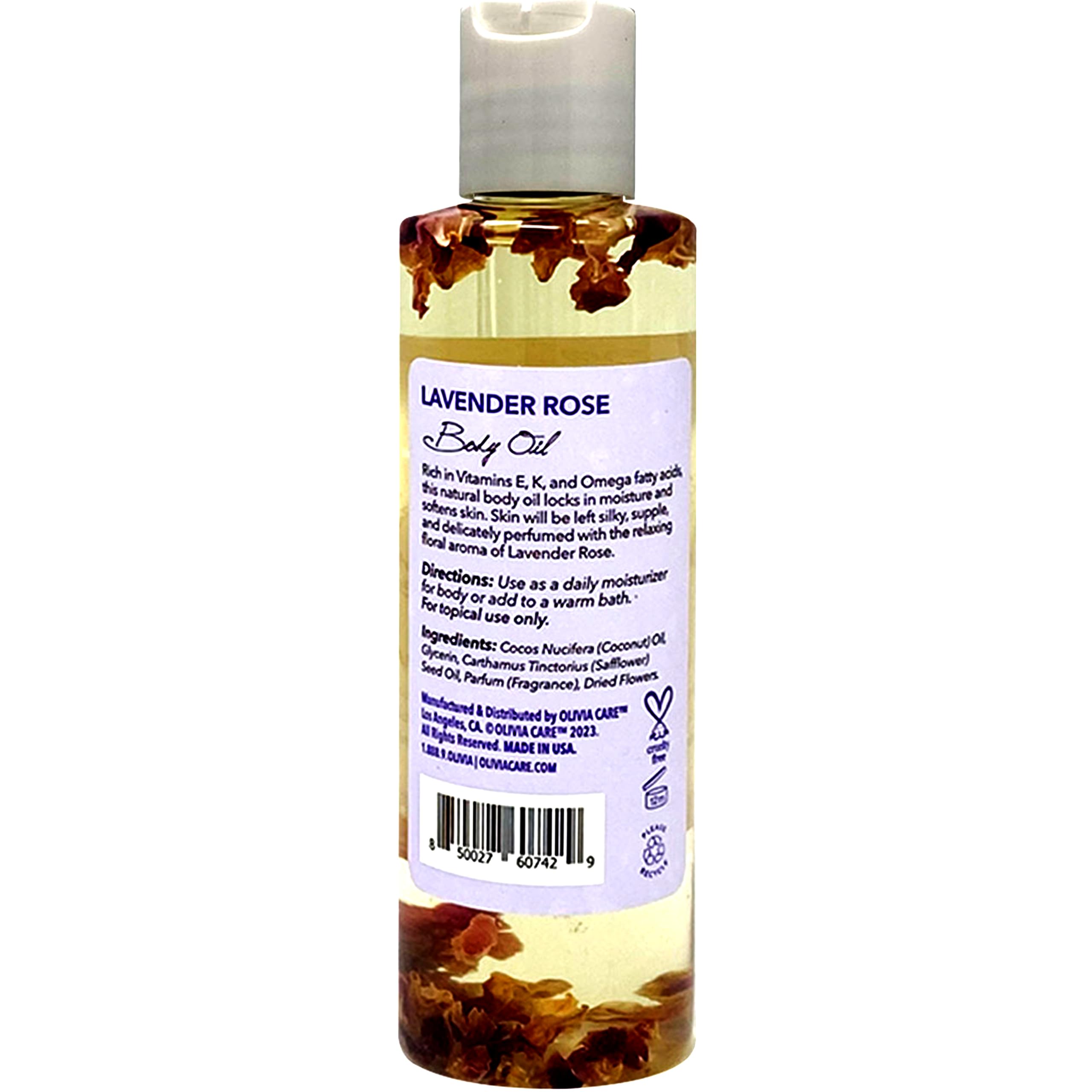 Olivia Care Body Oil Lavender Rose Vegan & Natural Perfume Oil For Women | Hydrating After Bath Oil- Infused With Vitamin E, K &