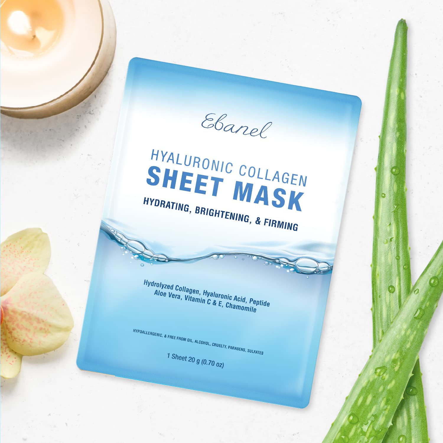 Ebanel Collagen Peptide Face Masks, 10 Pack Hydrating Anti-Aging Masks with Hyaluronic Acid & Vitamin C, Stem Cell Mask