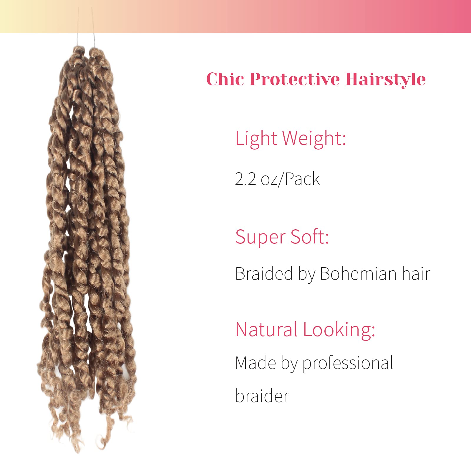 The BOHOBABE Pre-twisted Passion Twist Crochet Hair 6 Inch Short Pre-looped Crochet Passion Twist Braiding Hair 8 Packs (27#)