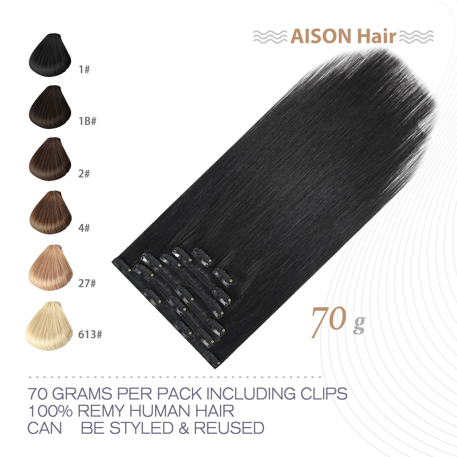 Aison Black Hair Extensions Clip in Real Human Hair 120G 100% Remy Human Hair Clip in Extensions Soft Silky Straight 7pcs 20inch