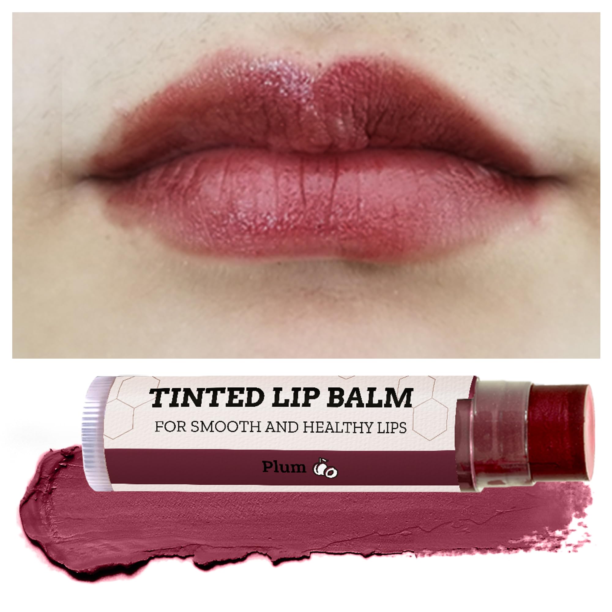 Tinted Lip Balm By Earths Daughter - 4 Pack Of Plum Color - Beeswax, Coconut Oil, Cocoa Butter, Vitamin E - Moisturize And Beaut