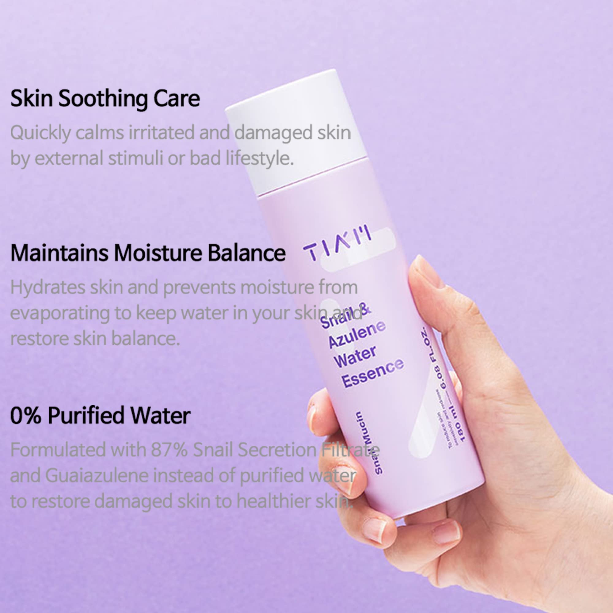 Tiam Snail & Azulene Water Essence, Snail Essence,Snail Essence, Hydrating Toner For Face With Snail Secretion Filtrate, Repair