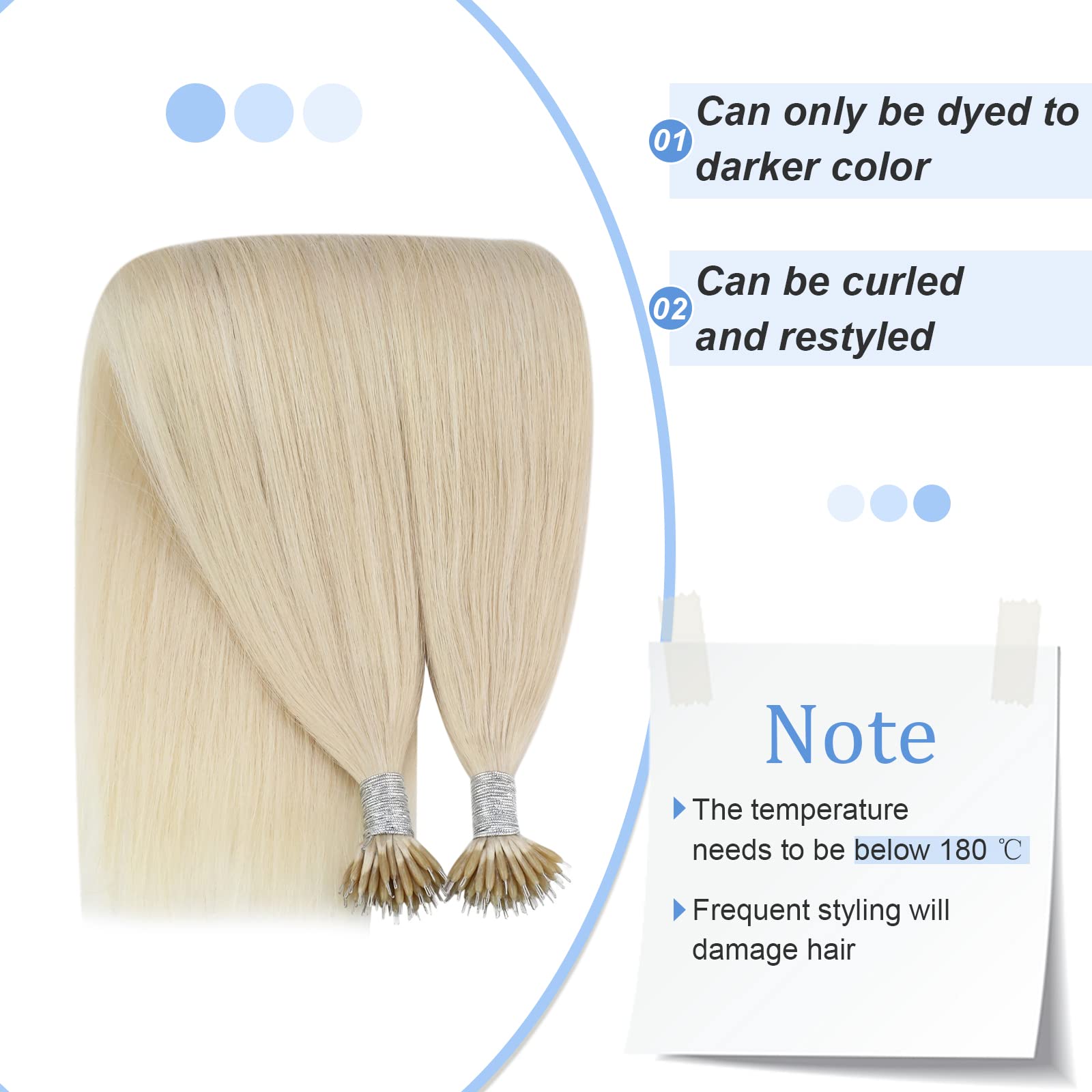 Youngsee Nano Hair Extensions Human Hair Platinum Blonde Nano Tip Hair Extensions Human Hair Blonde Nano Bead Hair Extensions Bl