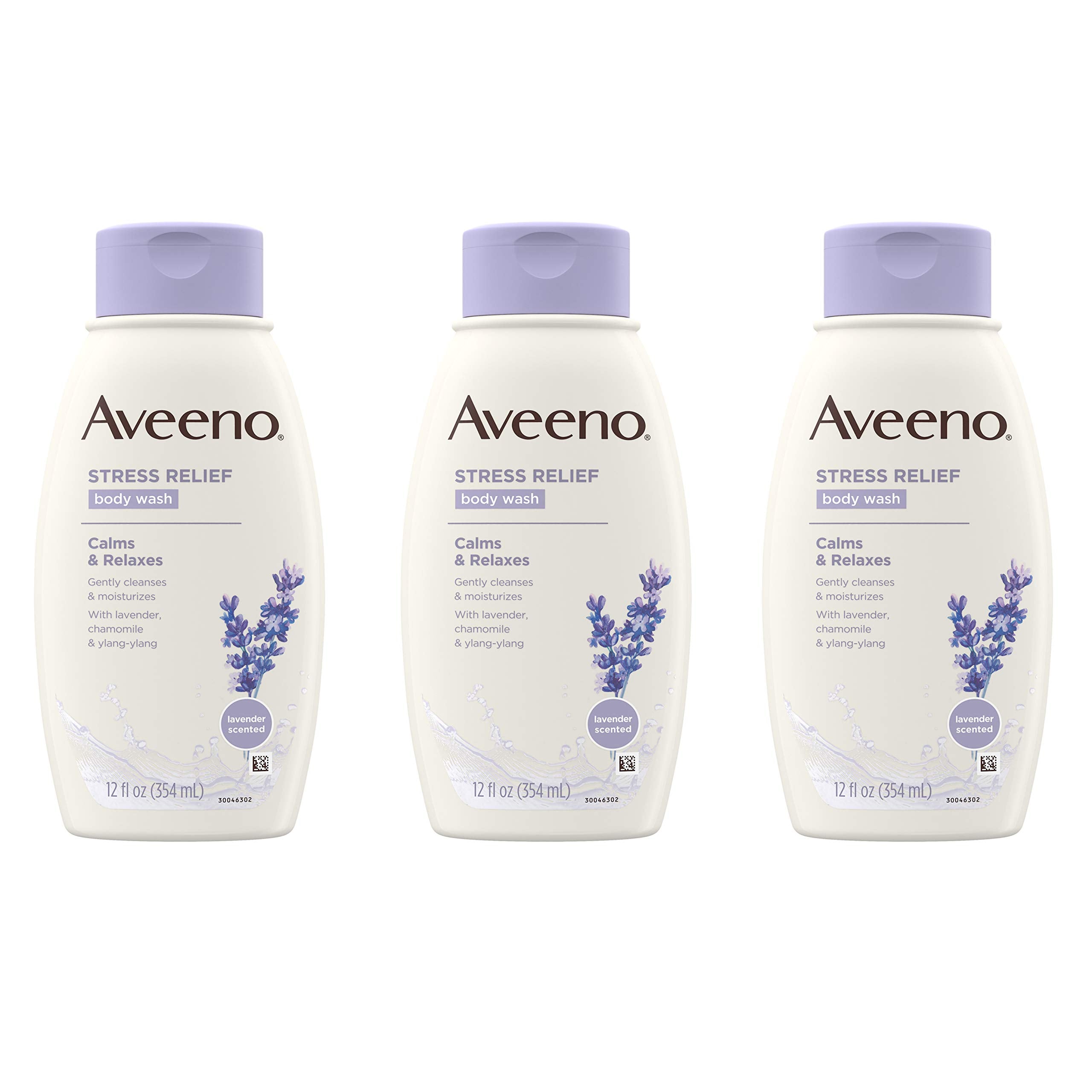 Aveeno Stress Relief Body Wash with Soothing Oat, Lavender, Chamomile & Ylang-Ylang Essential Oils, Hypoallergenic, Dye-Free & S